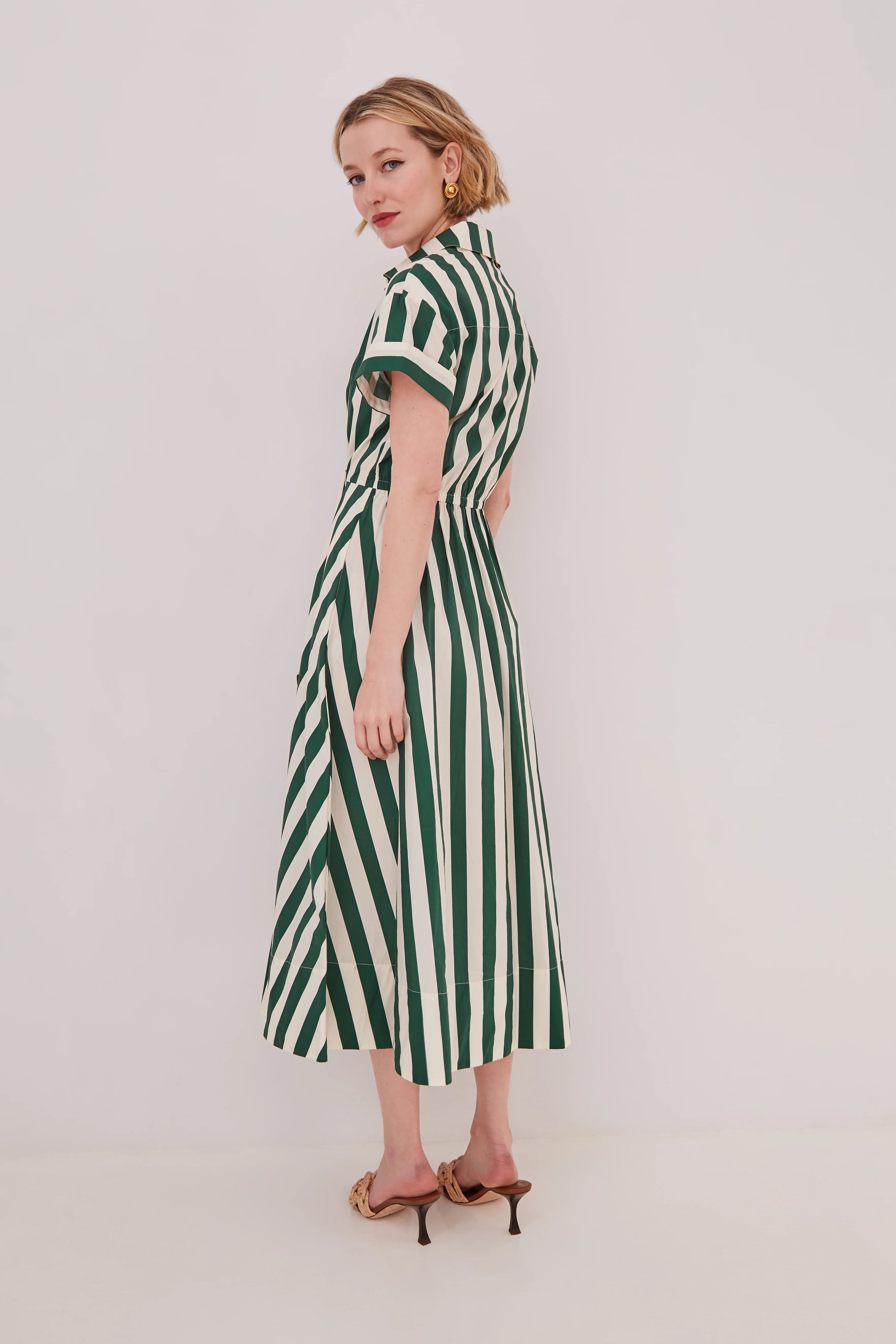 Asbury Dress, Green White Stripe