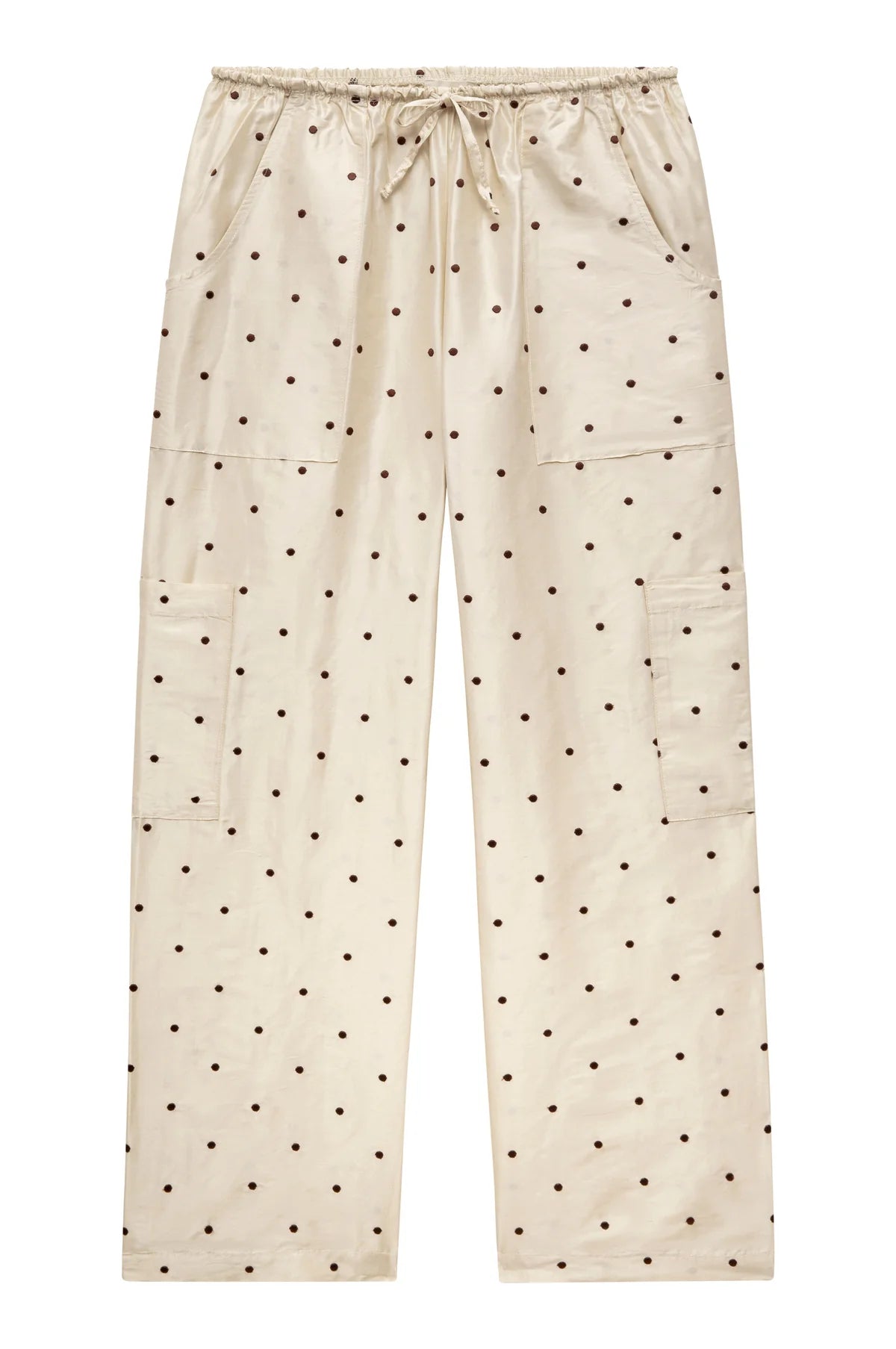 Silk Taffeta Cargo Pant, Creme Polka Dot