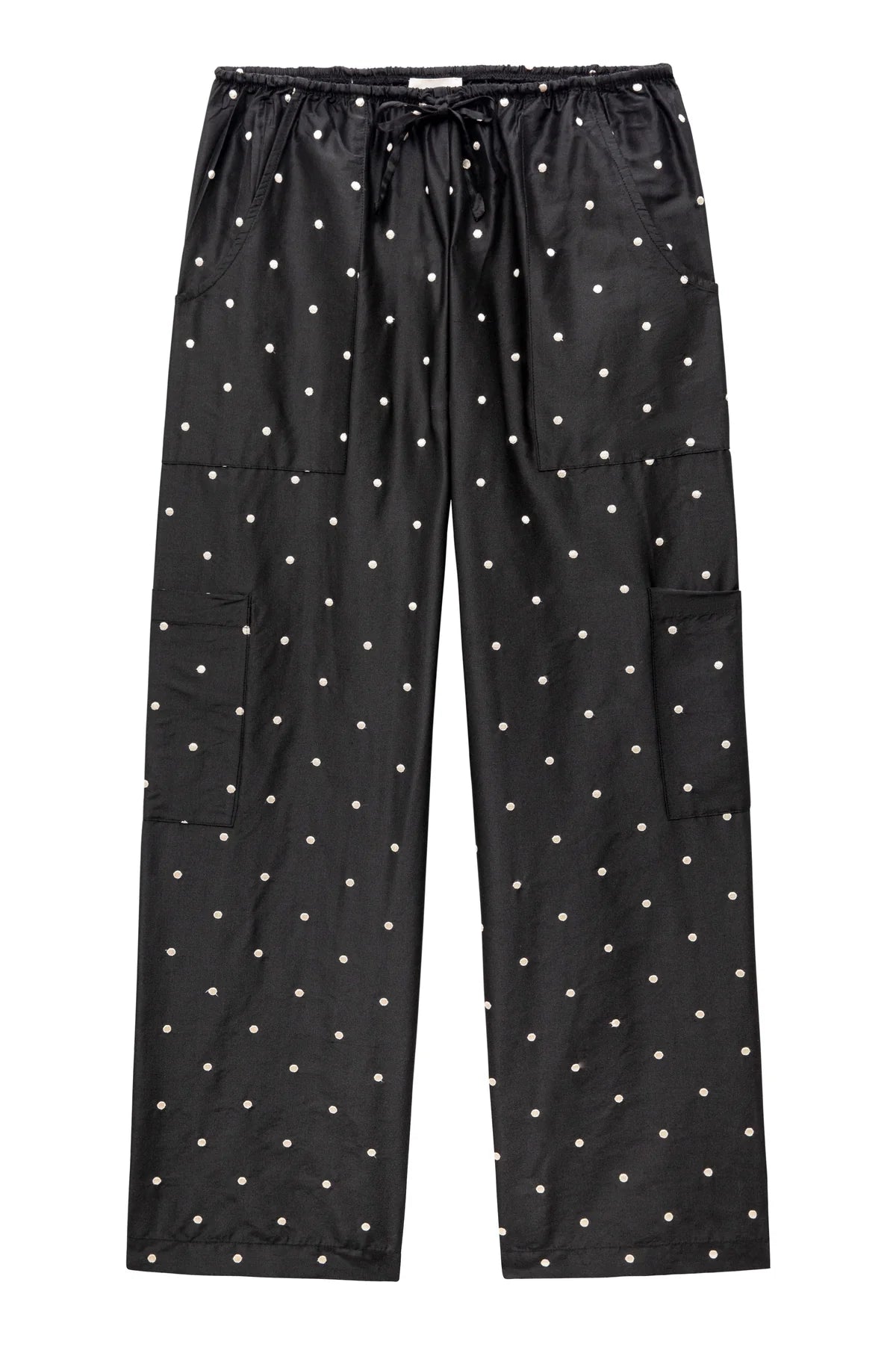 Silk Taffeta Cargo Pant, Jet Polka Dot