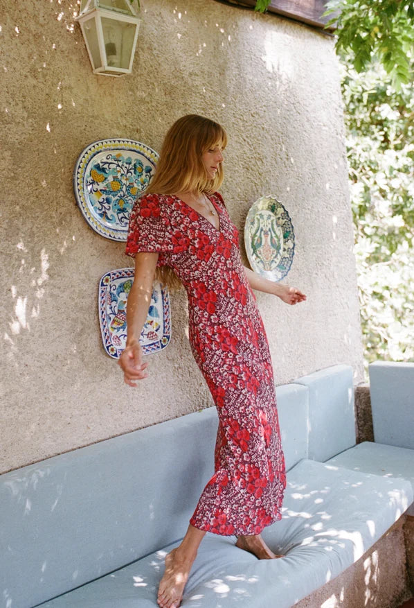 Lettie Poppy Printed Silk Dress