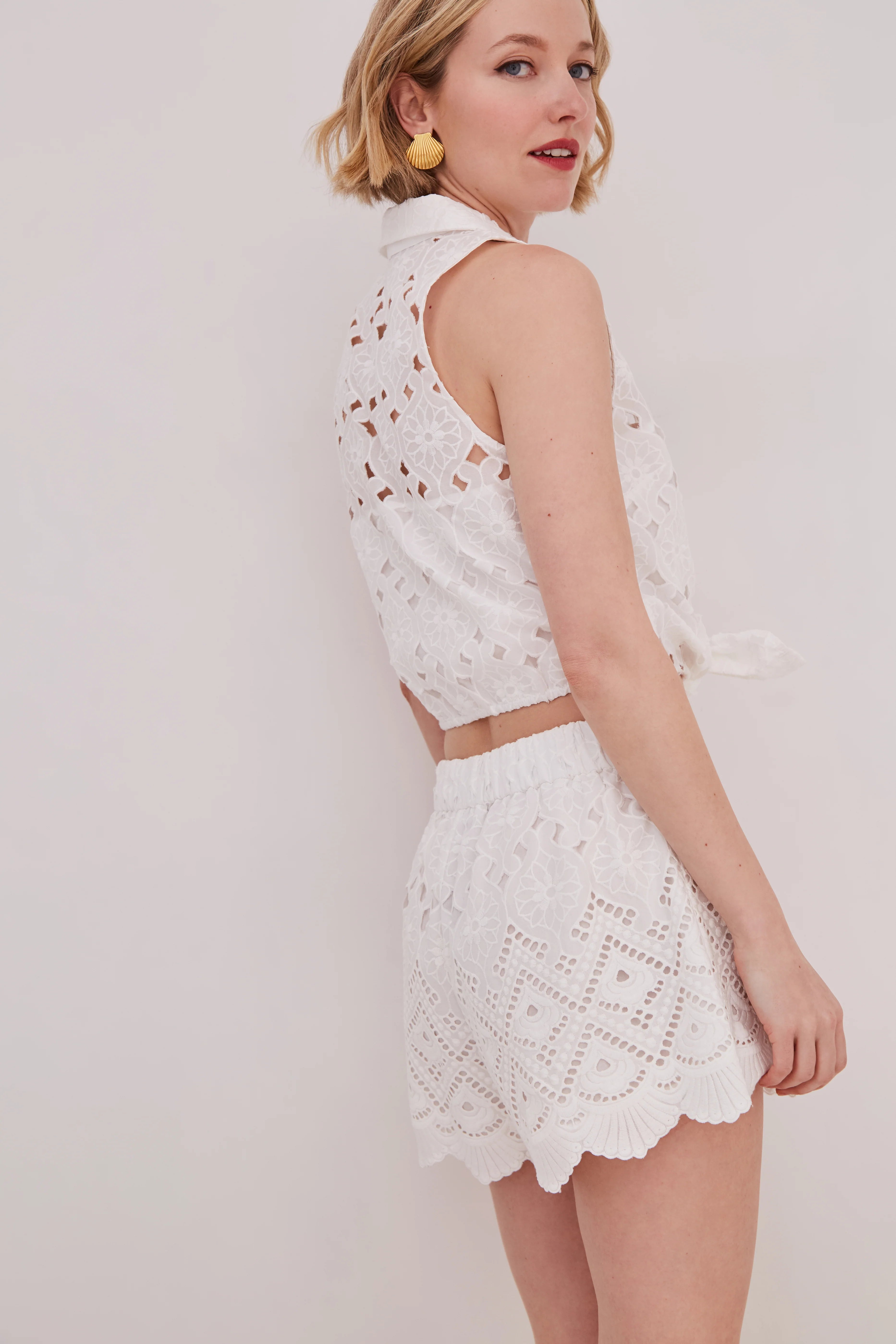 Highland Top, Trellis Eyelet White