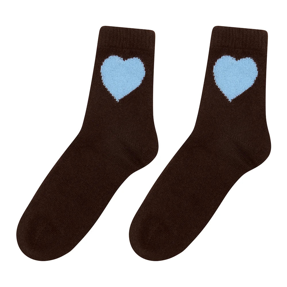 Cashmere Heart Socks, Brown & Blue