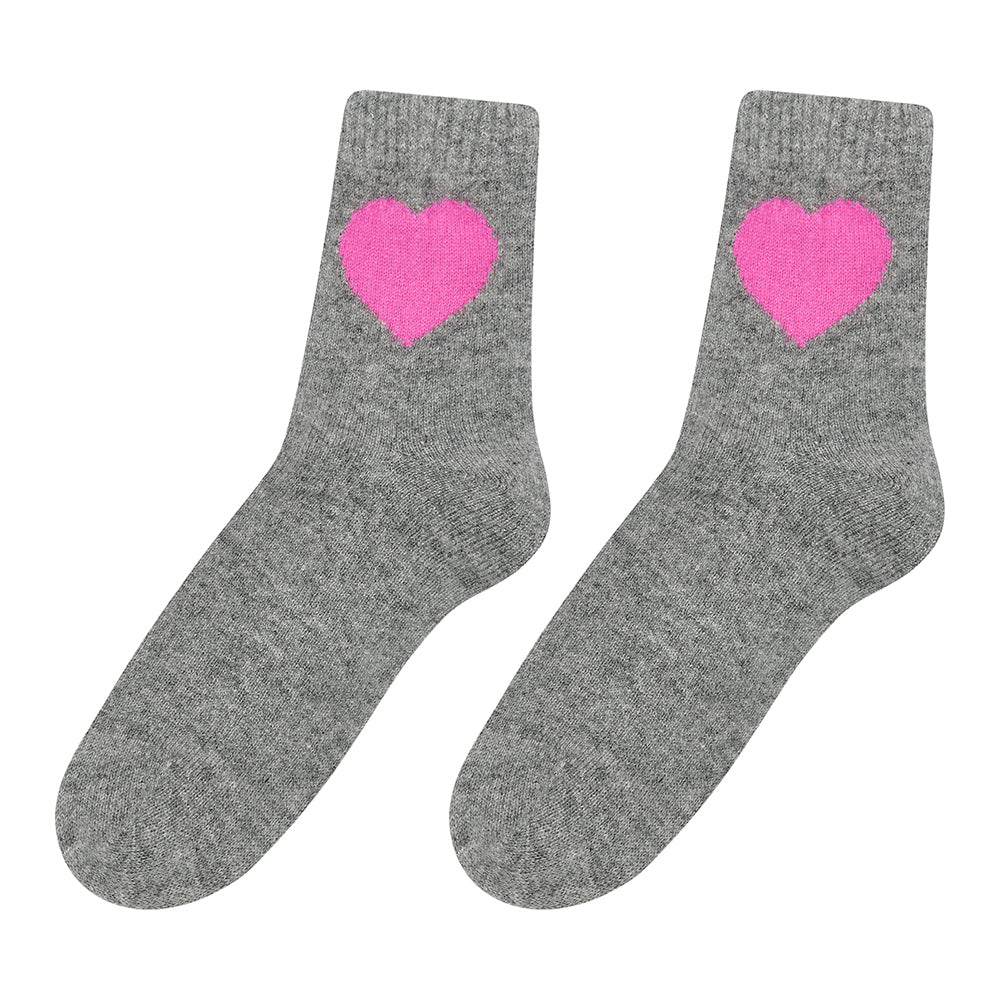 Cashmere Heart Socks, Grey & Pink