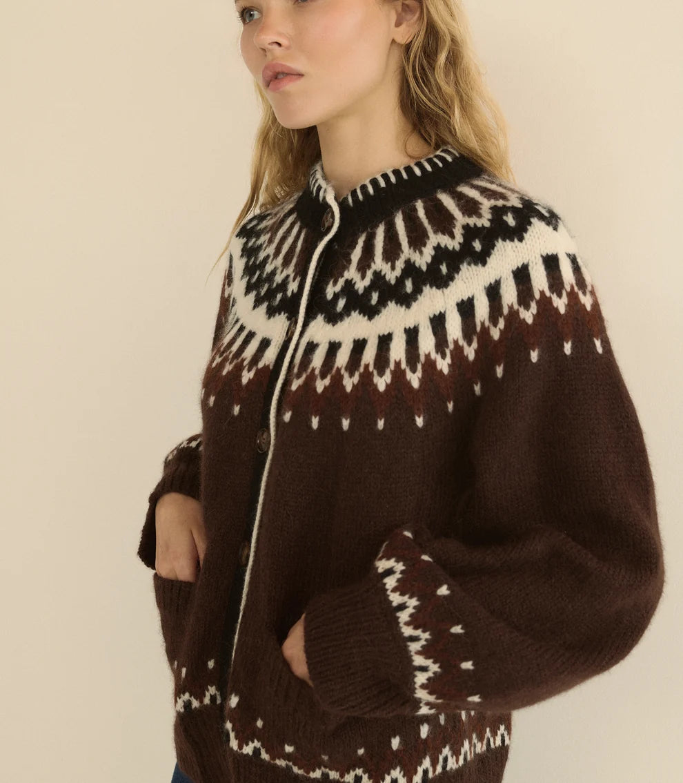 Hue Cardigan, Brun Aberdeen Fair Isle