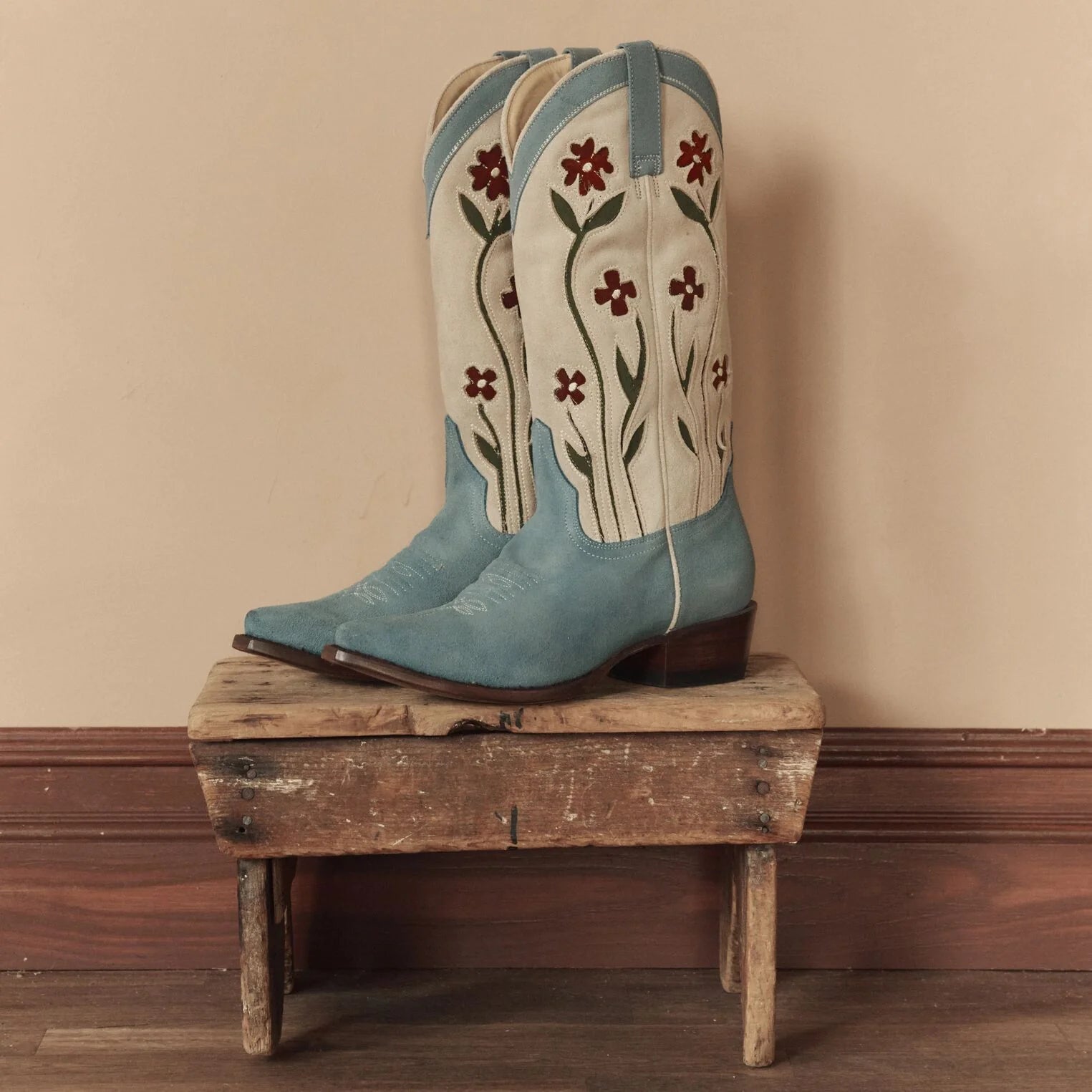Suede Floral Cowboy Boot