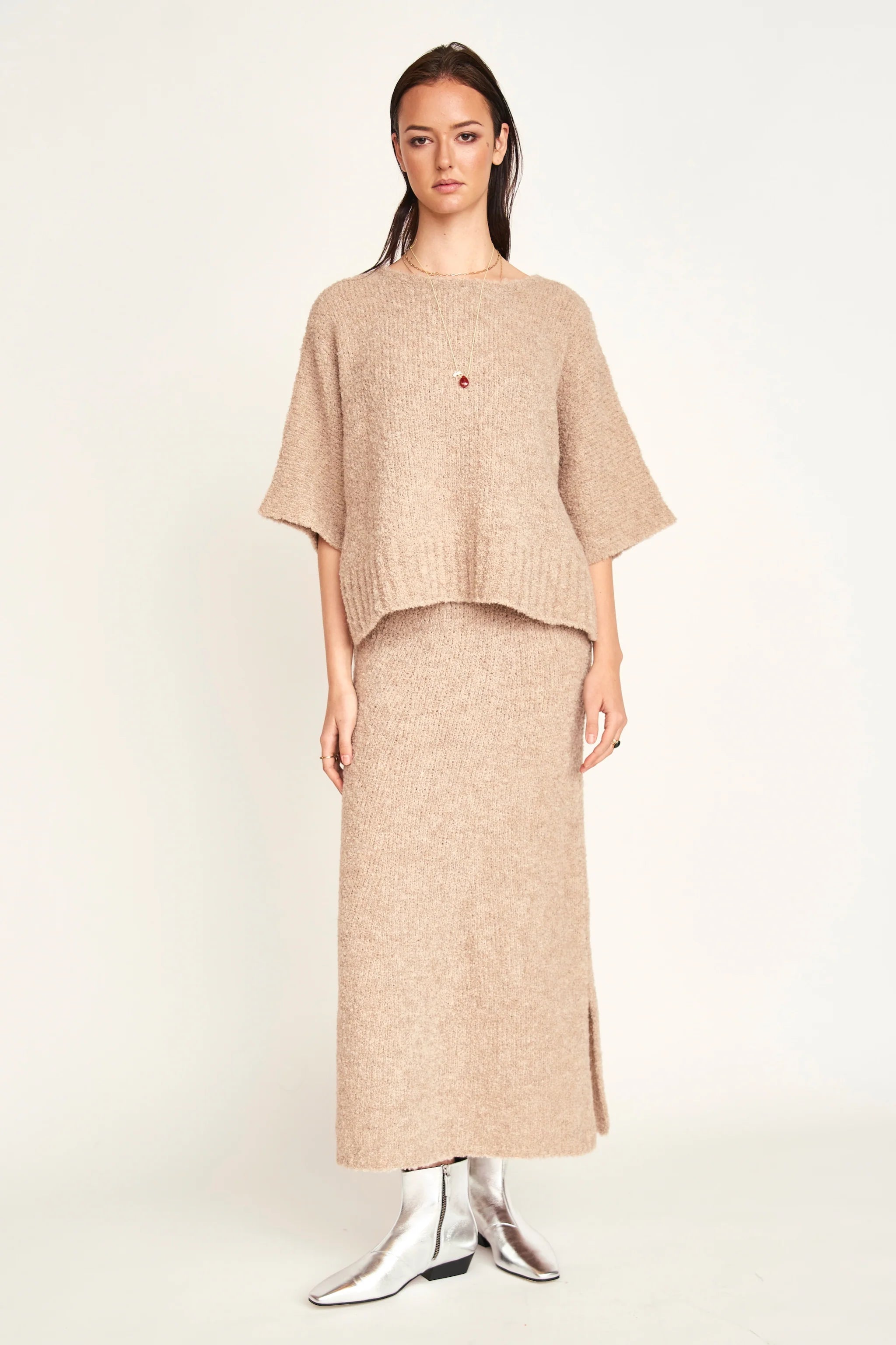 Estes Boucle Skirt, Graham Cracker