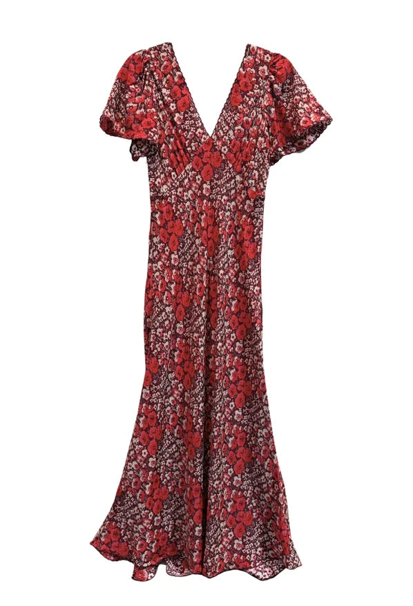 Lettie Poppy Printed Silk Dress