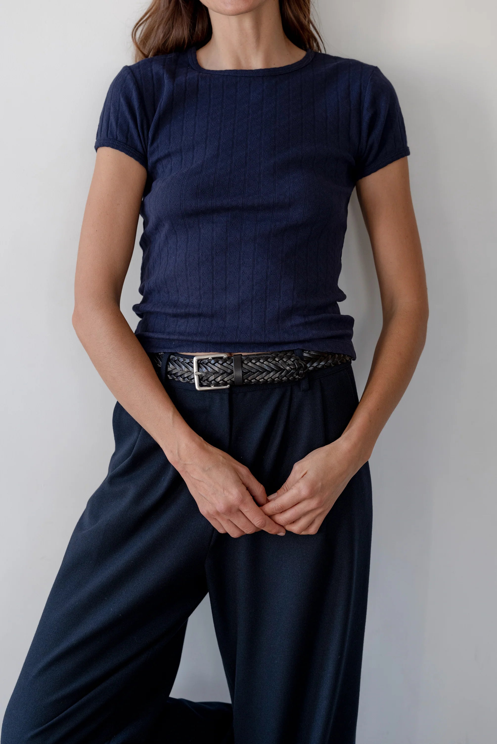 Pointelle Baby Tee, Navy