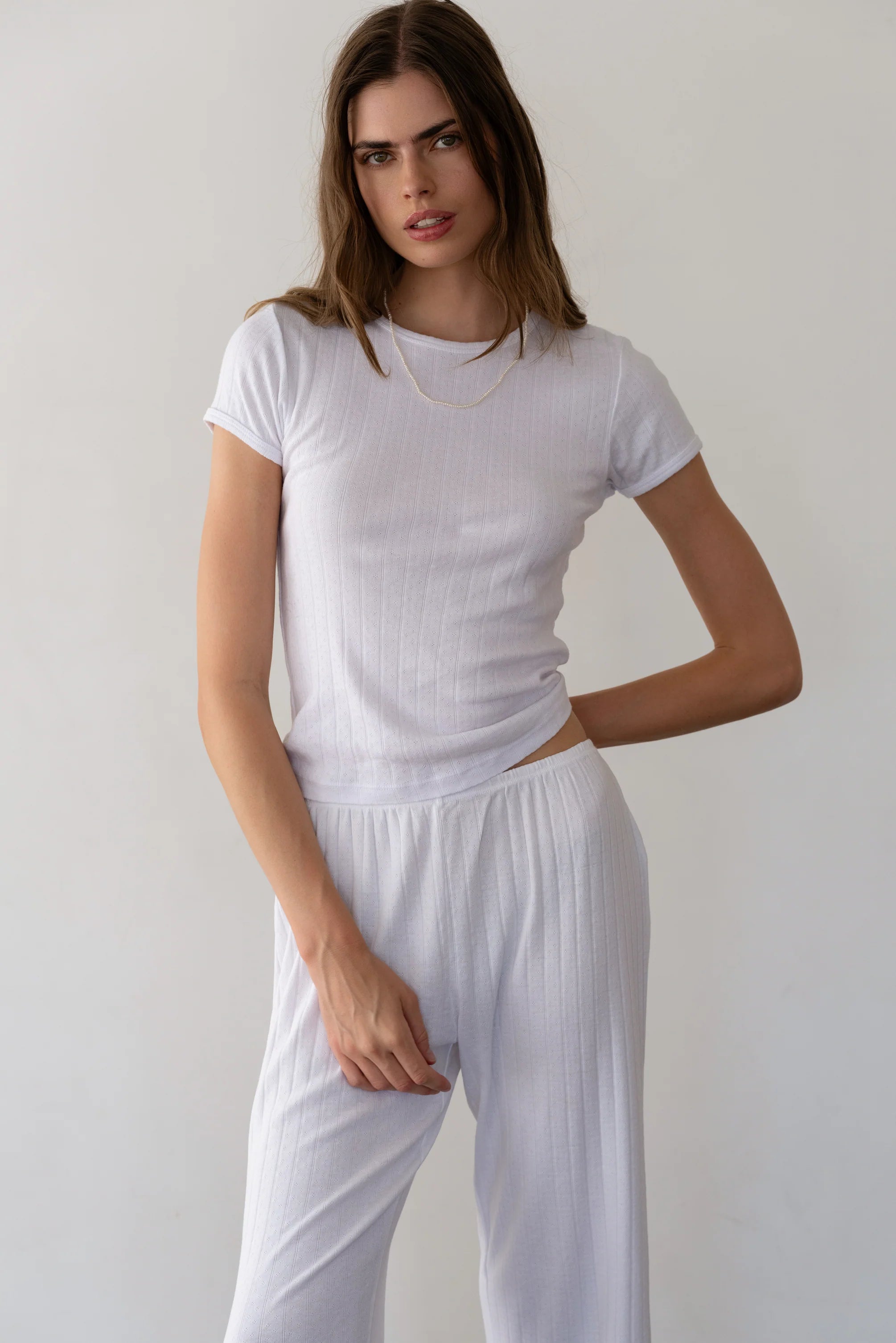 Pointelle Baby Tee, Powder