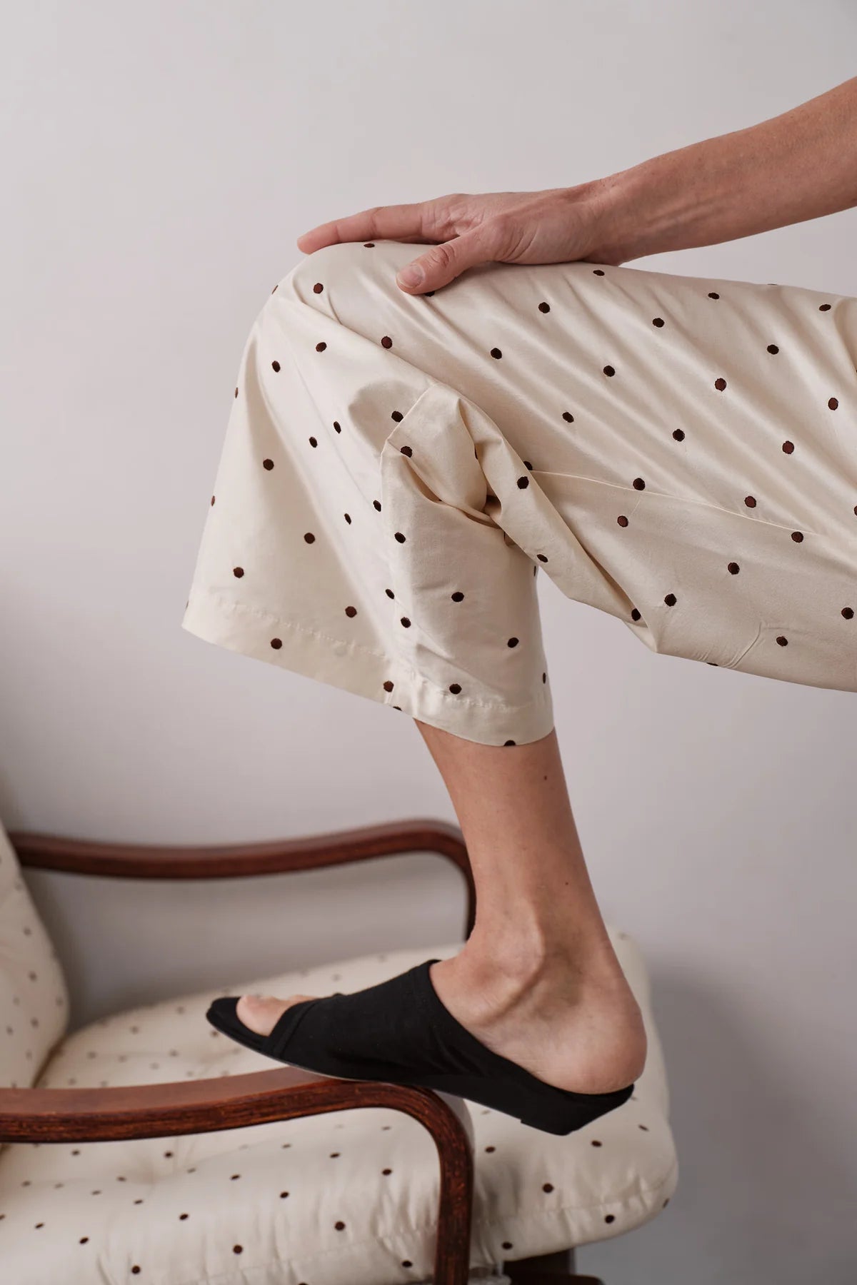 Silk Taffeta Cargo Pant, Creme Polka Dot
