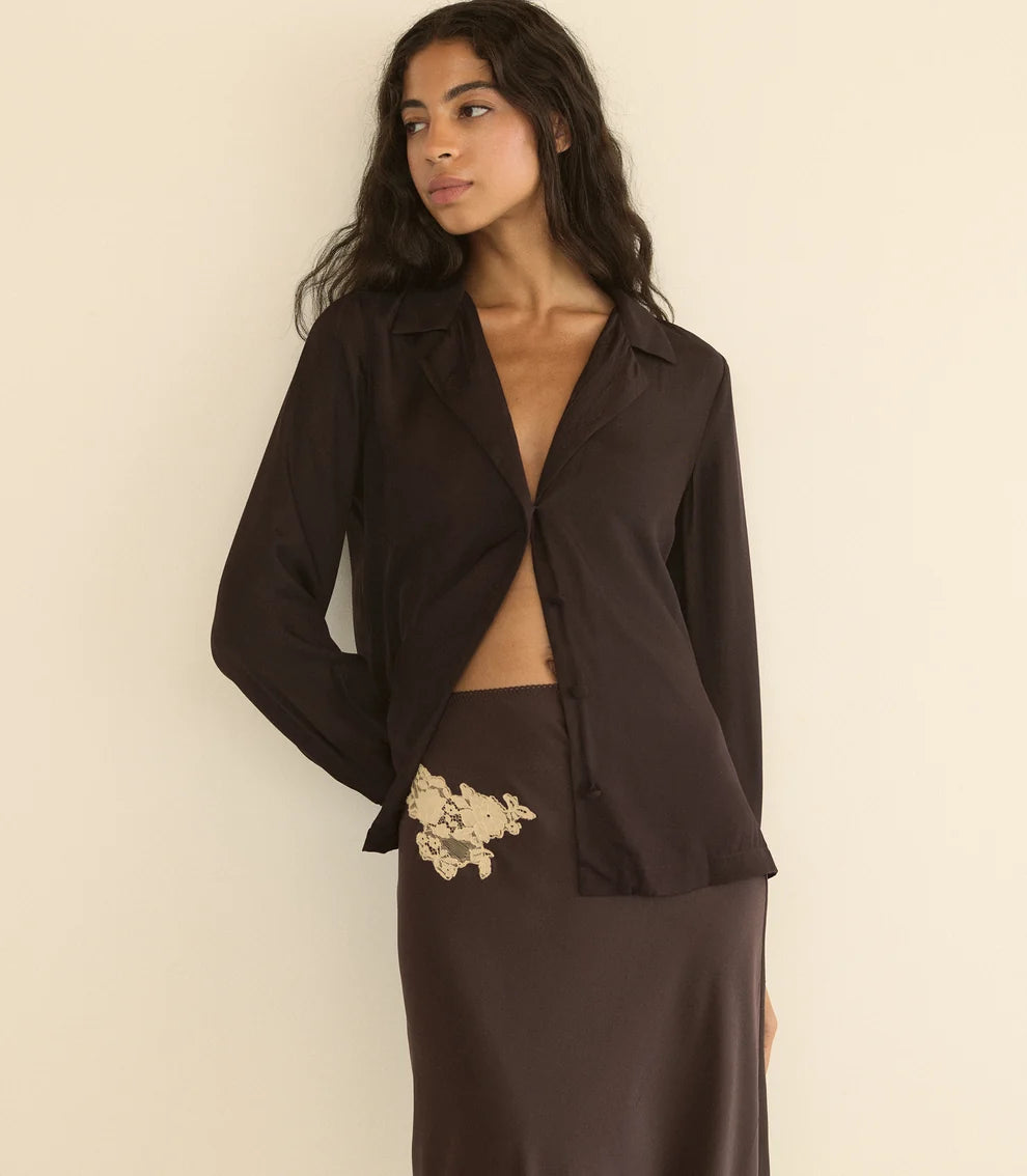 Elowen Skirt, Equestrian Brown with Cream Lace