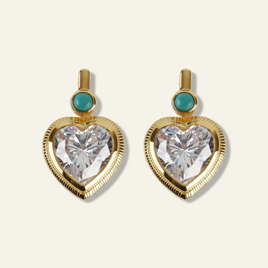 Bezel Heart Earrings with Turquoise