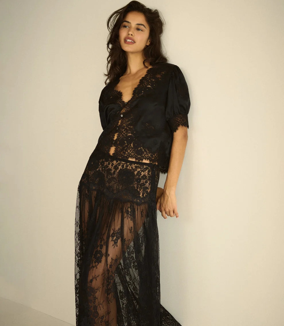 Idella Silk Satin Top, Black
