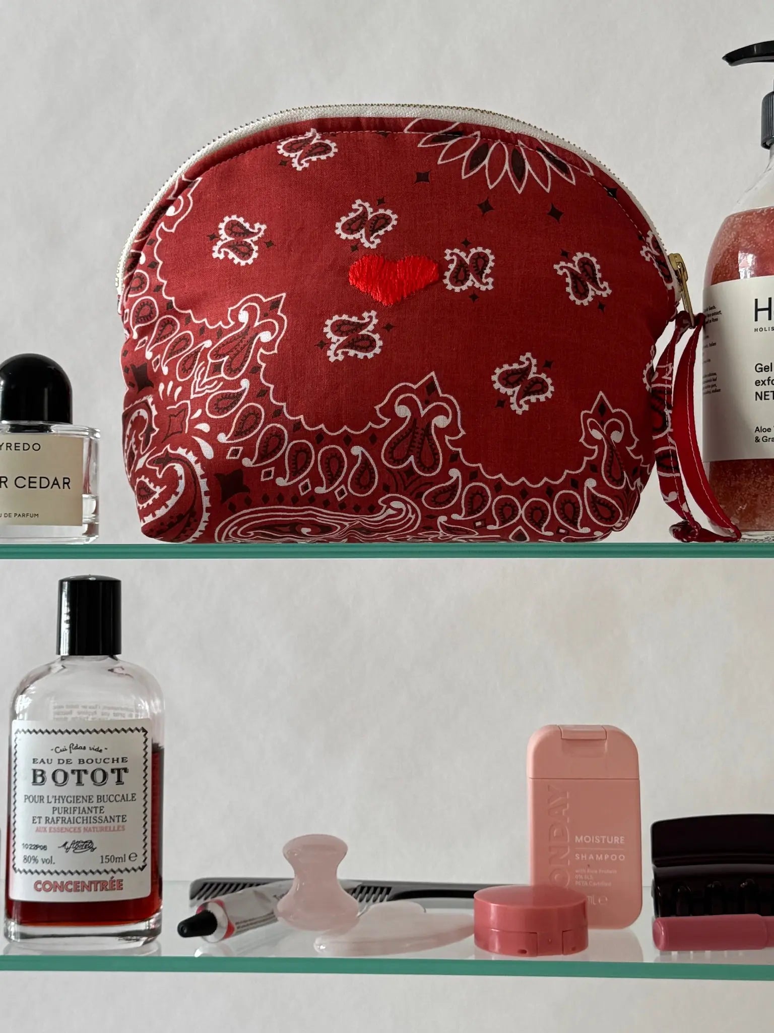 Small HEART Toiletry Bag, Vintage Red & Real Red