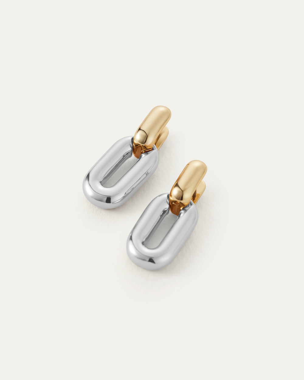 Puffy Detachable Link Earrings, Two-Tone