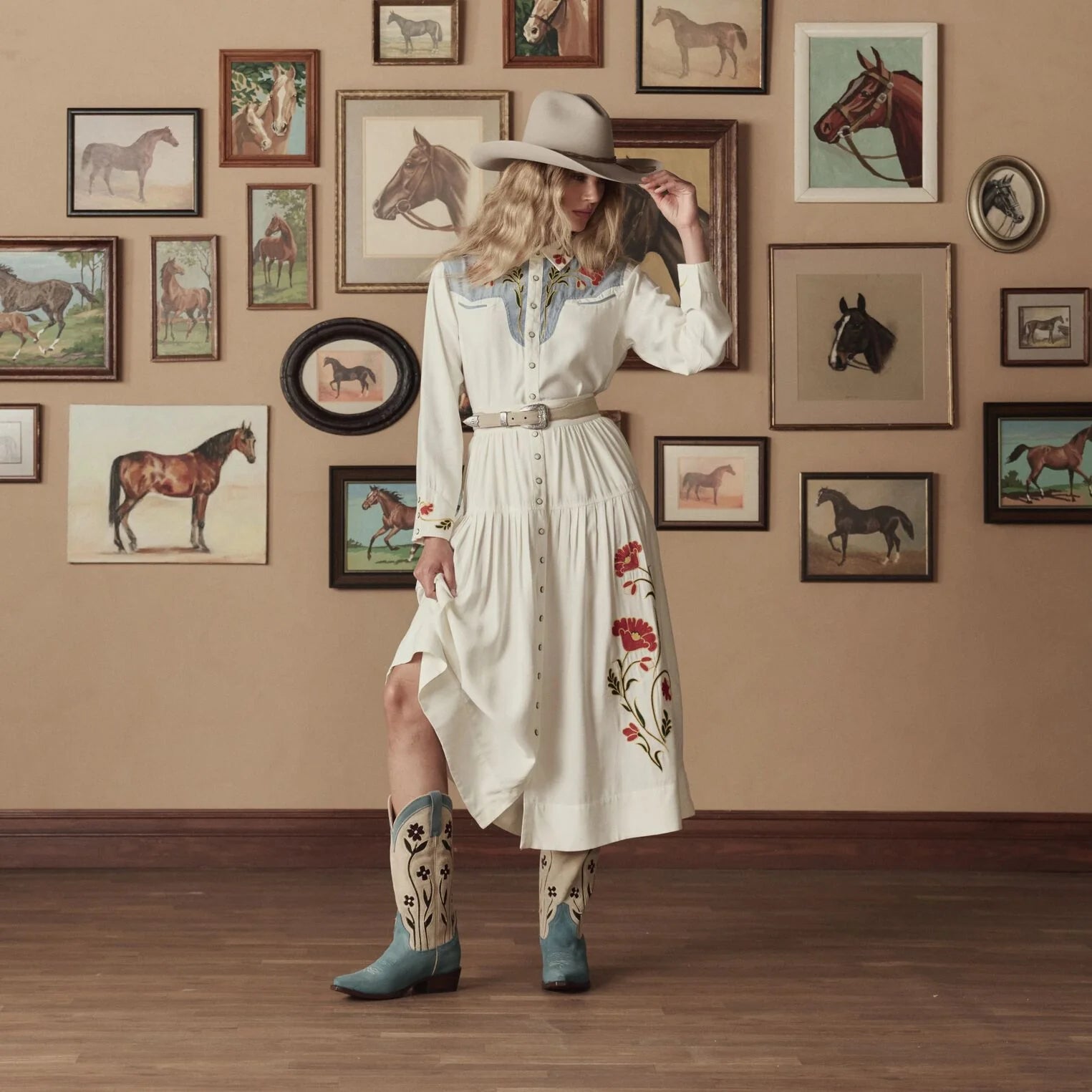 Suede Floral Cowboy Boot