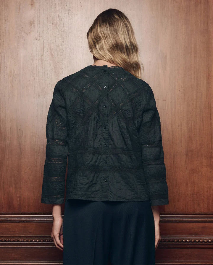Lattice Lace Victorian Top, Black