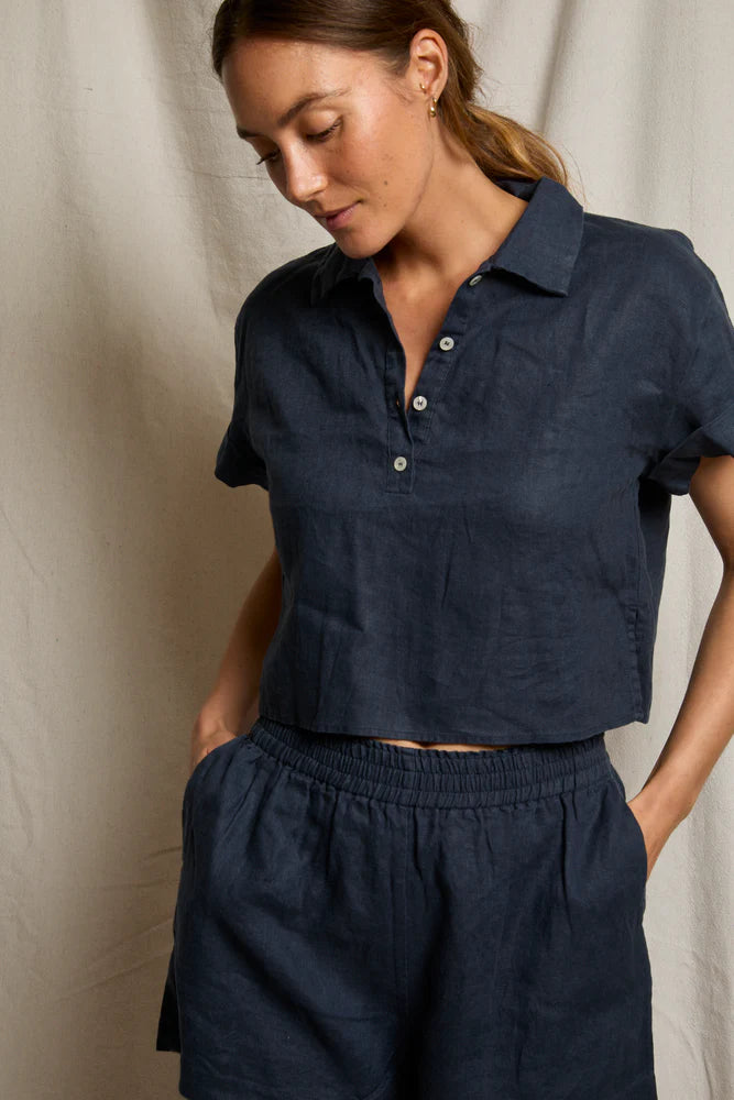 tabitha linen polo, navy