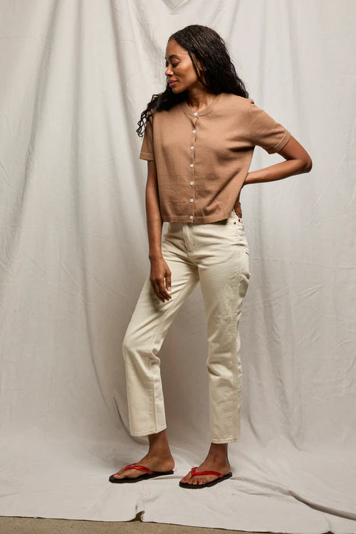 maude crew neck cardigan, mocha