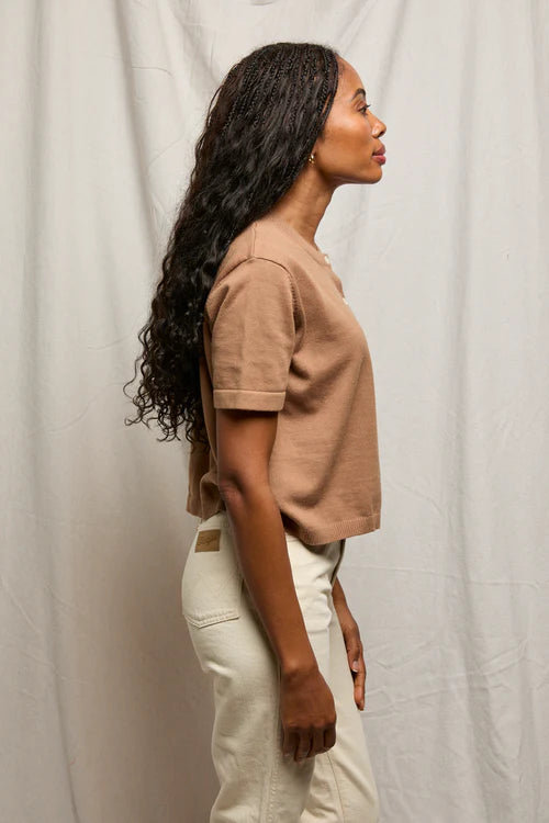 maude crew neck cardigan, mocha