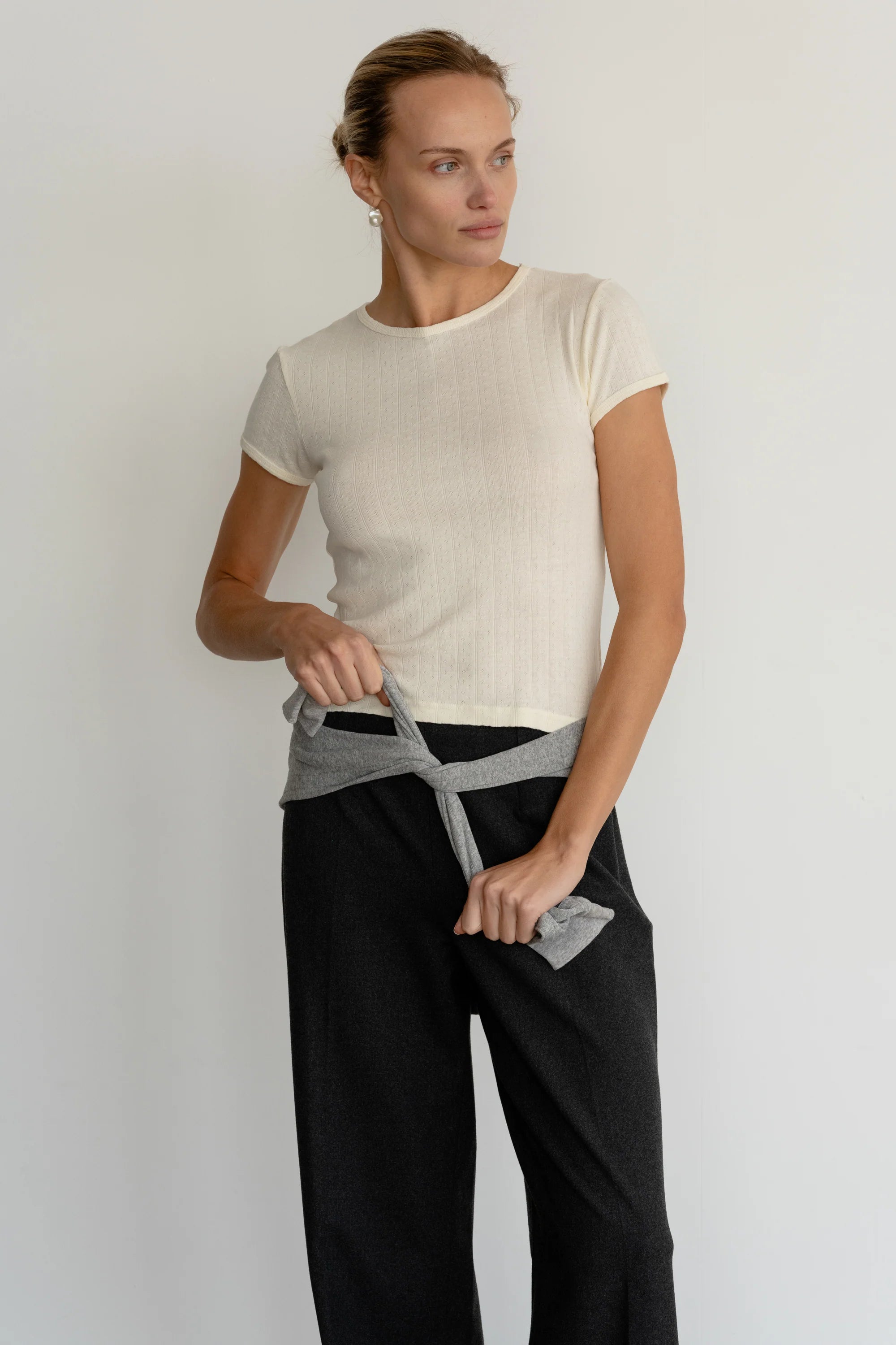 Pointelle Baby Tee, Creme