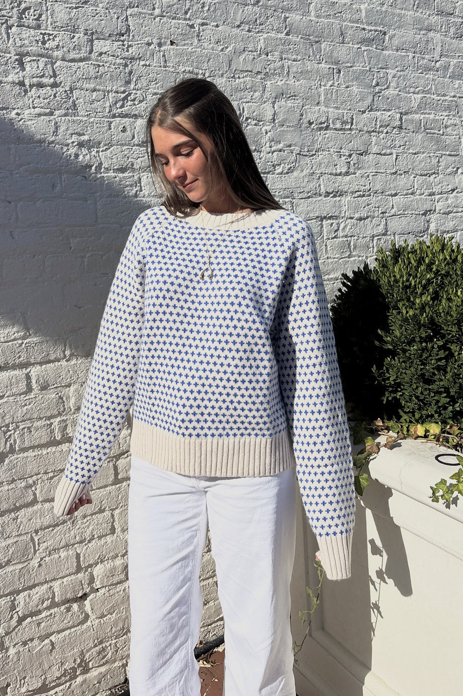 Lodge Sweater, Ivory & Tidal Birdseye
