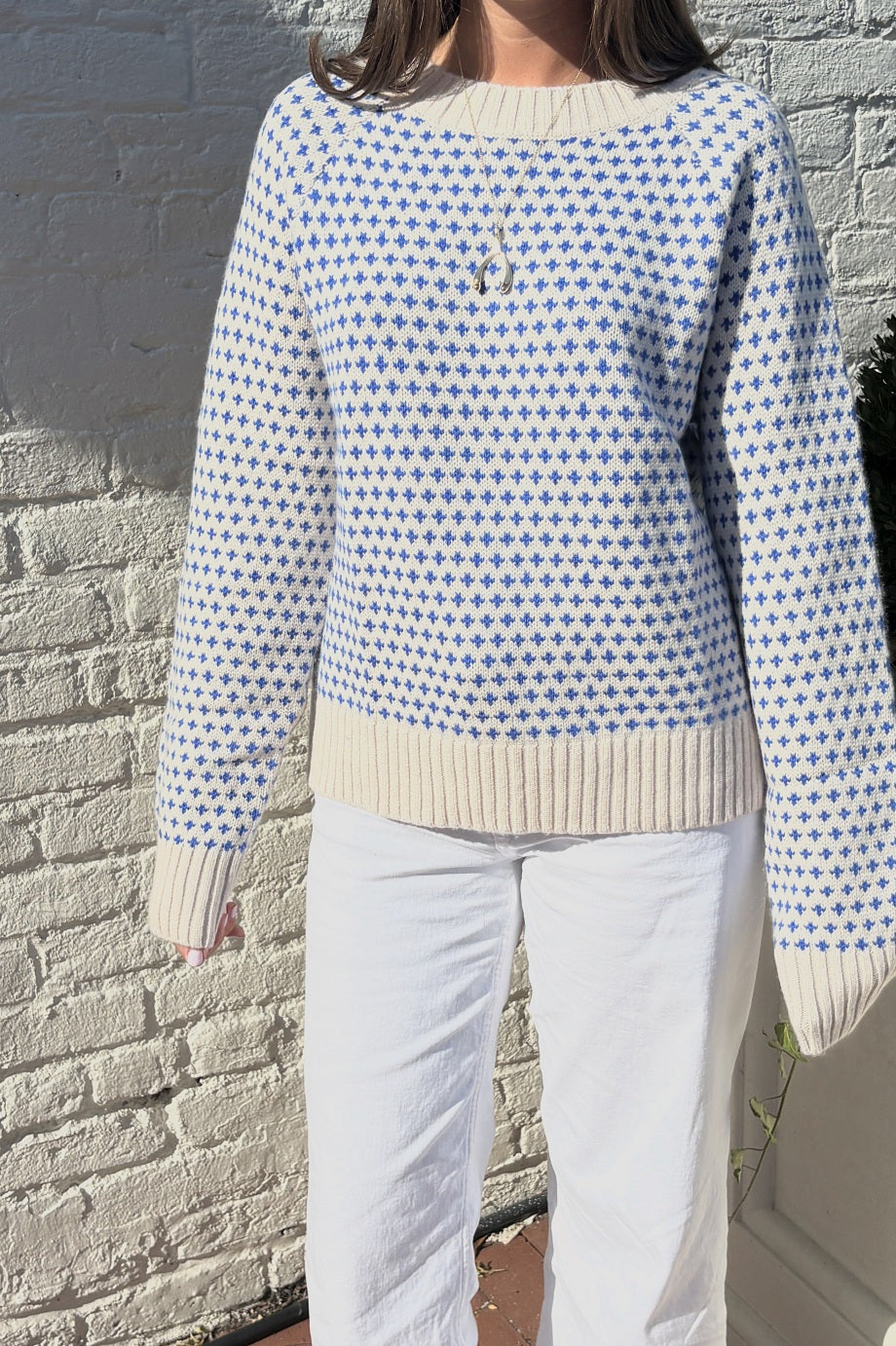 Lodge Sweater, Ivory & Tidal Birdseye