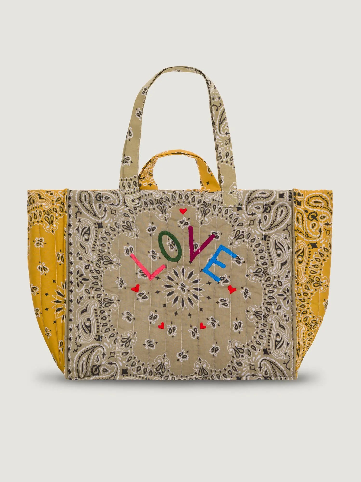Maxi LOVE Tote, Beige & Mustard