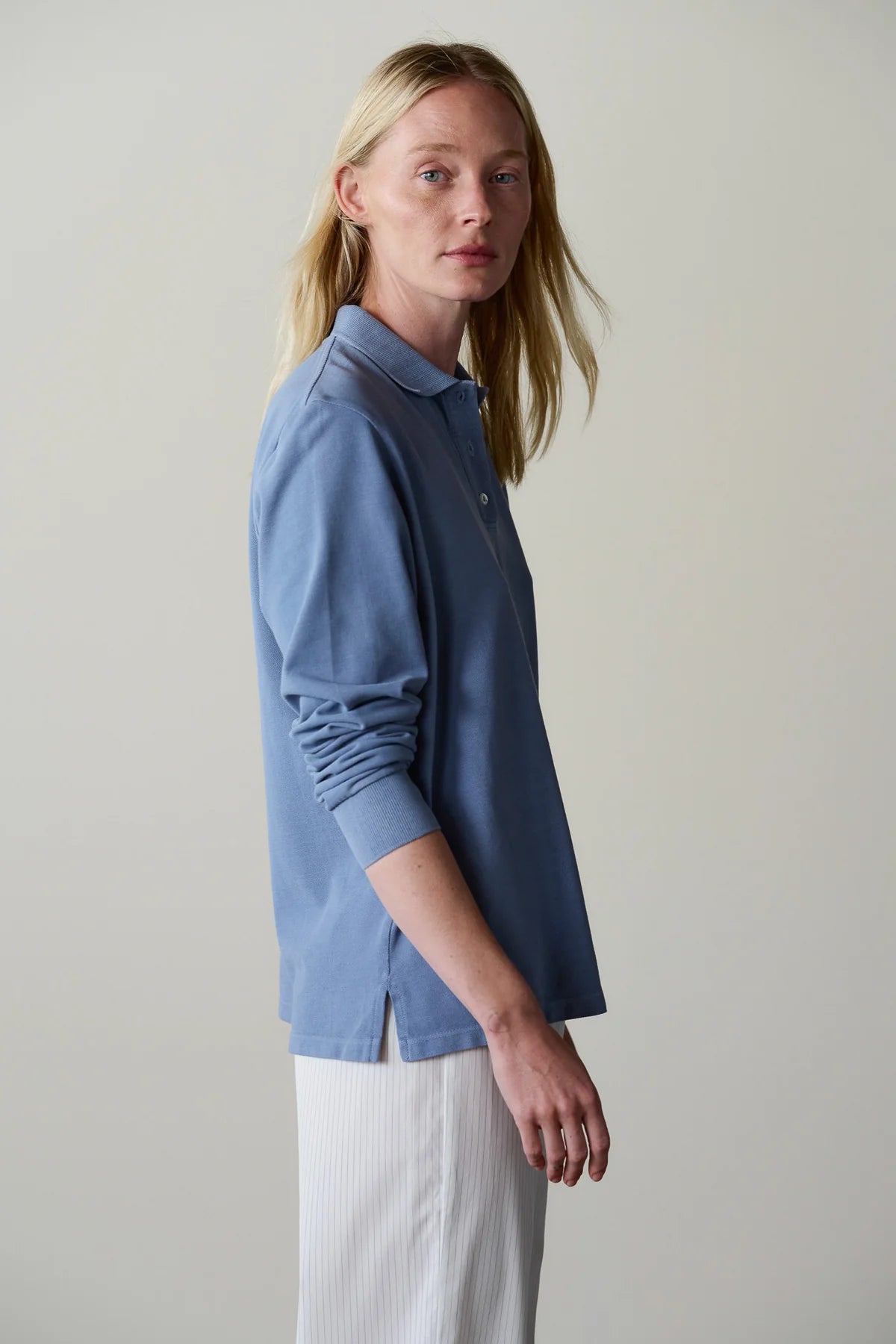 Pique Longsleeve Polo, Cornflower