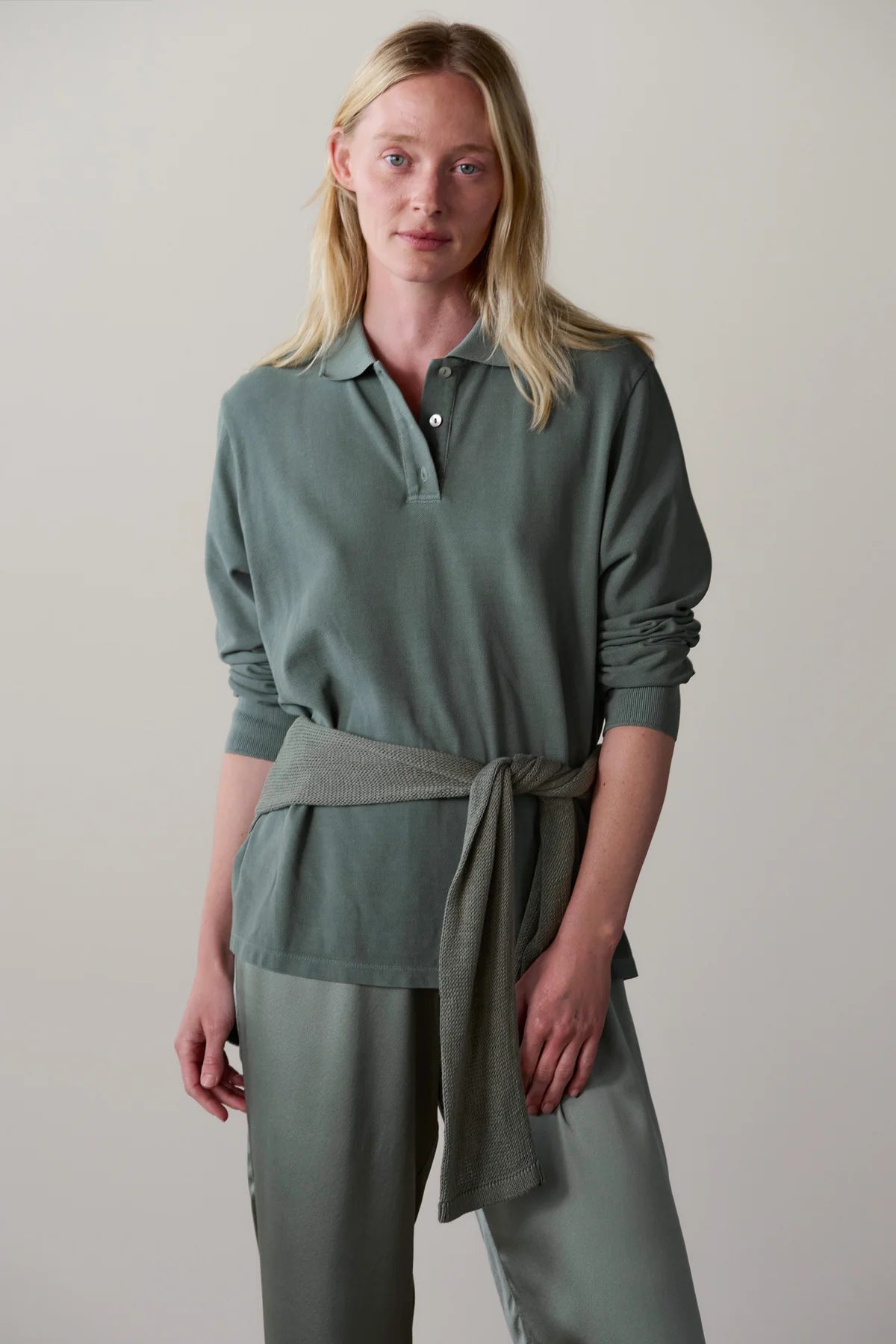 Pique Longsleeve Polo, Sage