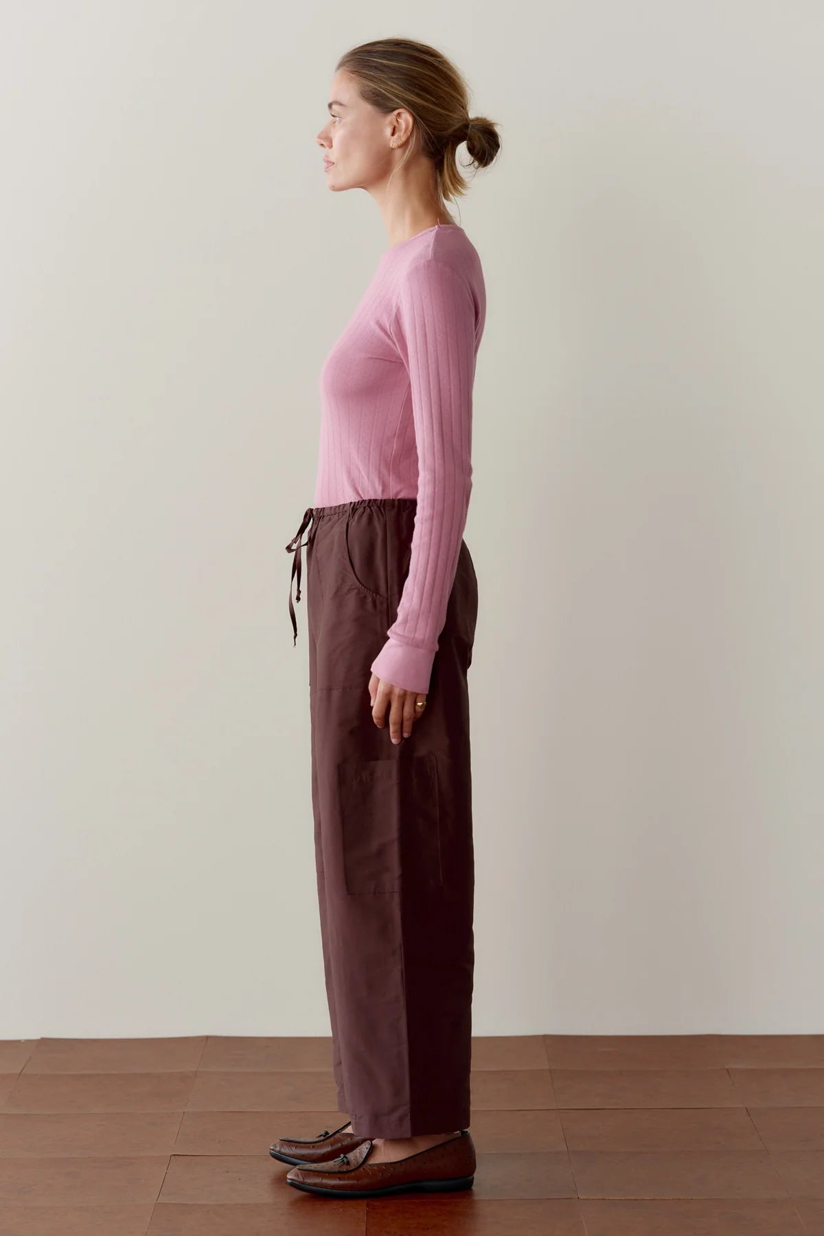 Silk Taffeta Cargo Pant, Espresso
