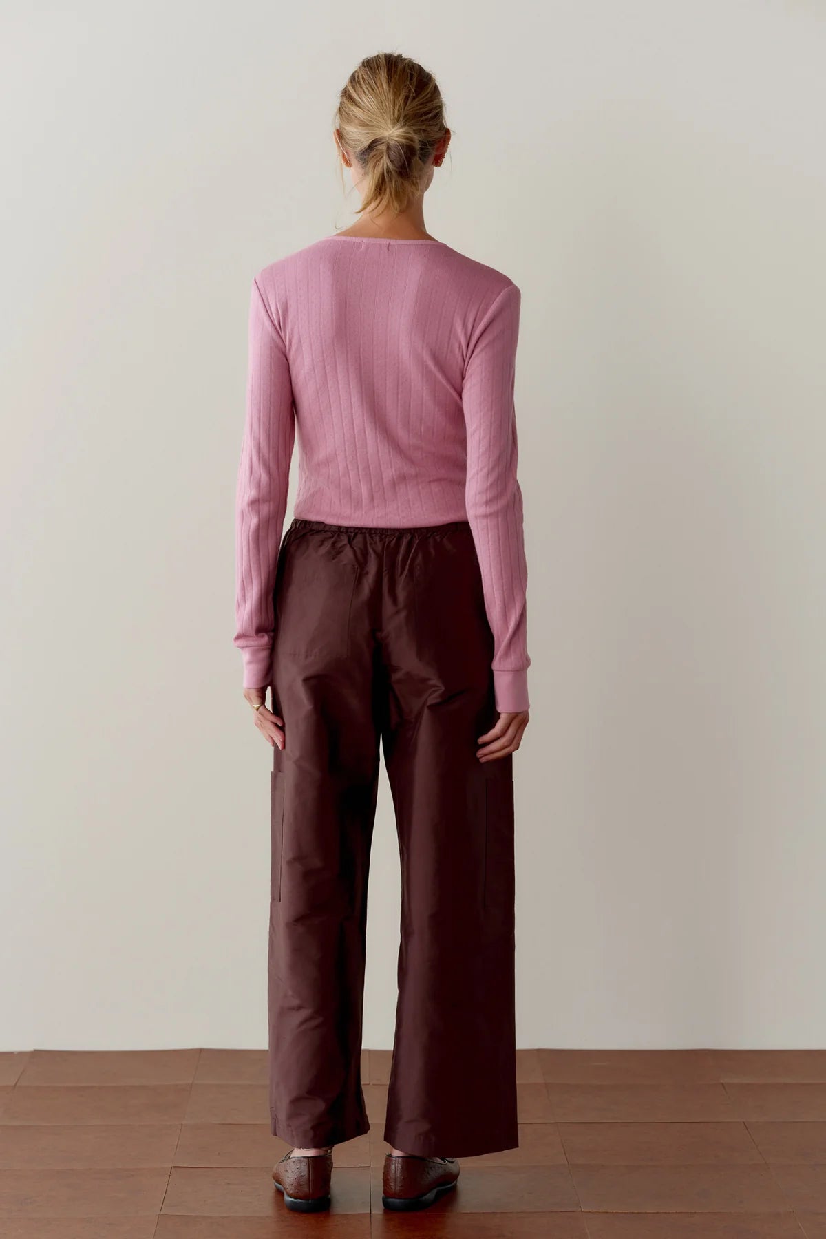 Silk Taffeta Cargo Pant, Espresso