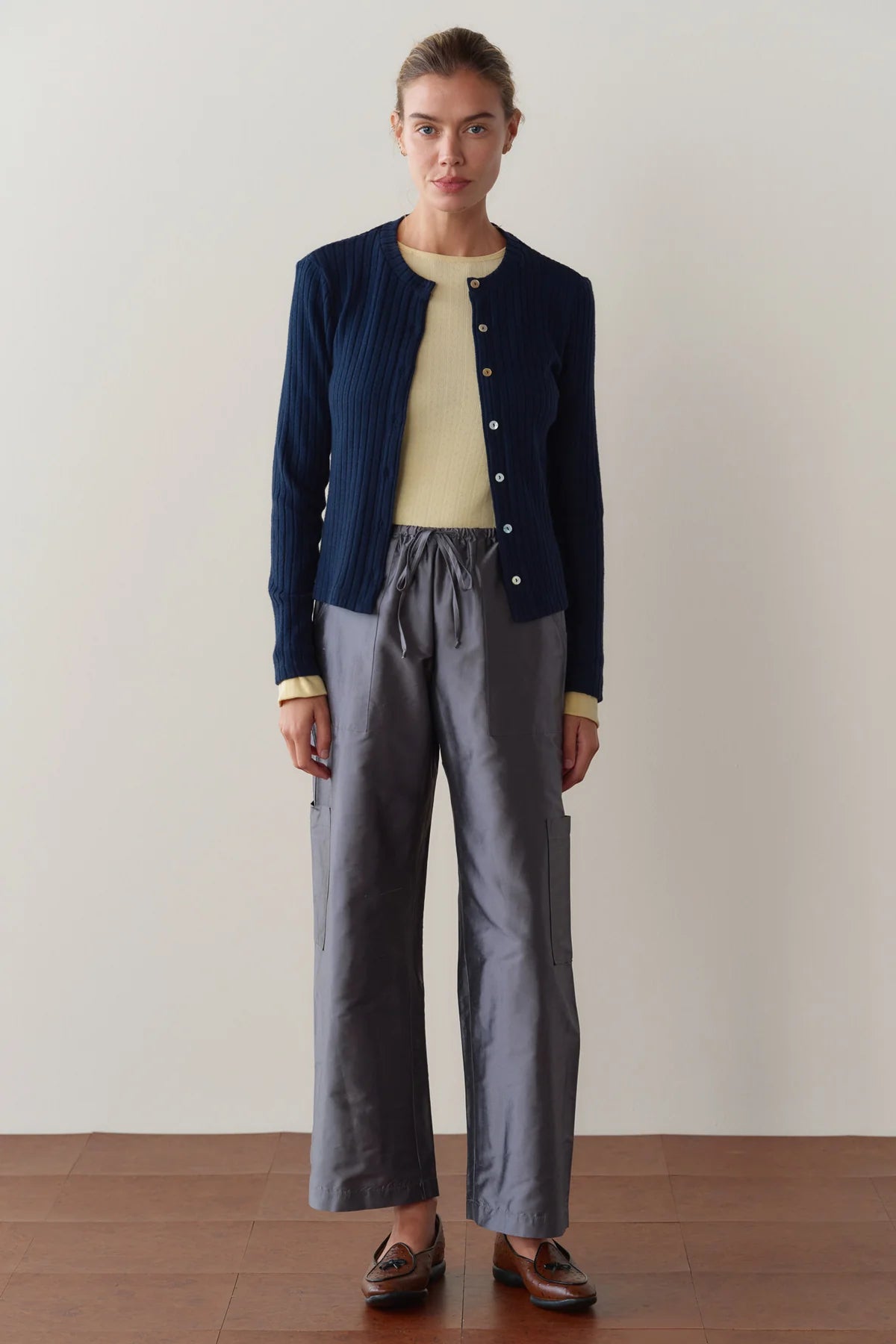 Silk Taffeta Cargo Pant, Pewter
