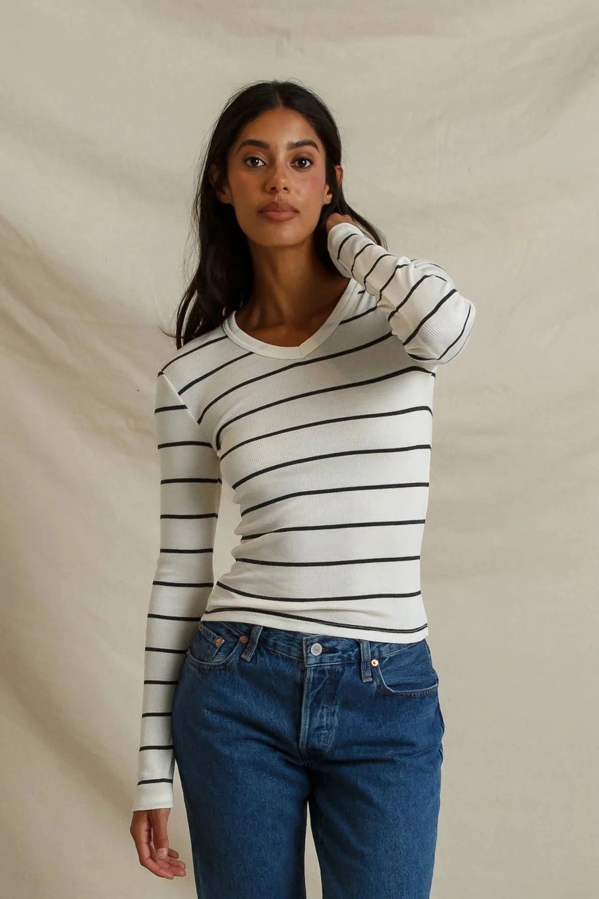 bianca, natural charcoal stripe