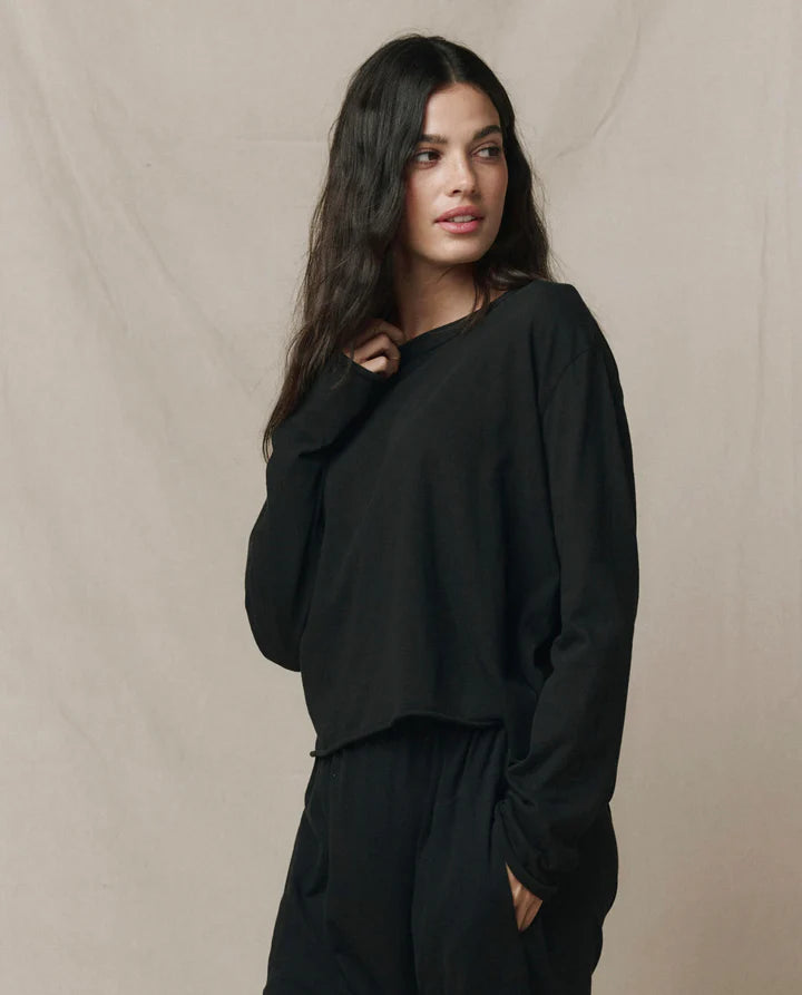 Long Sleeve Crop Tee, Almost Black