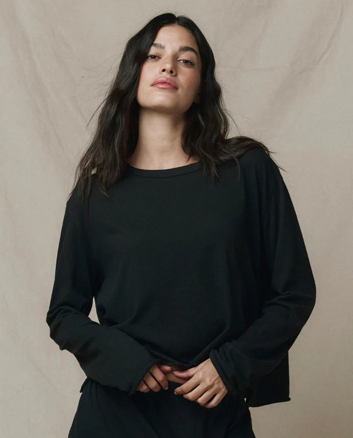 Long Sleeve Crop Tee, Almost Black