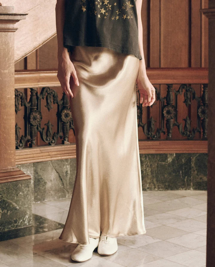 Elastic Bias Skirt, Gold Shimmer