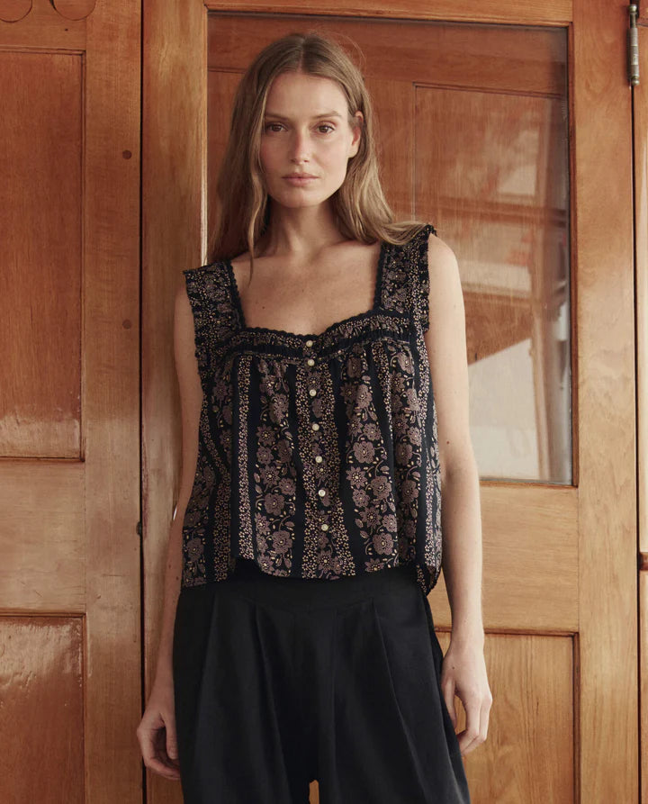 Victorian Tank, Black & Cream Floral