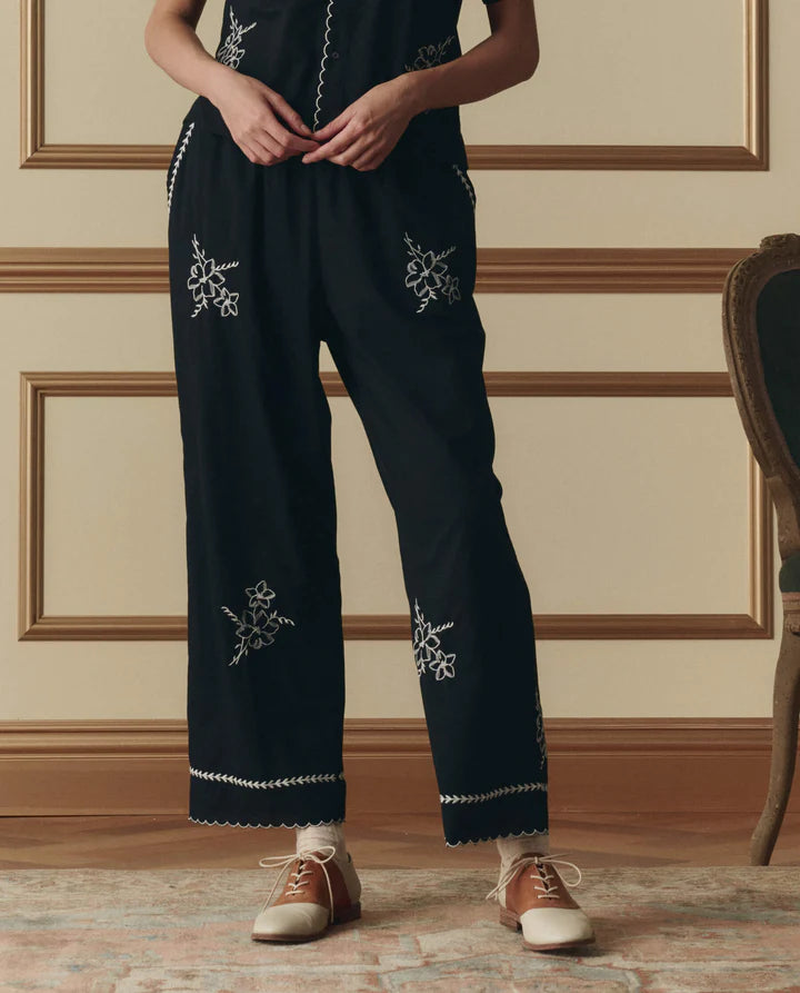 Embroidered Weekend Pant, Black