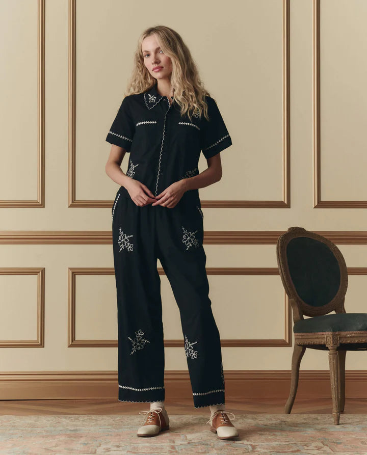 Embroidered Weekend Pant, Black