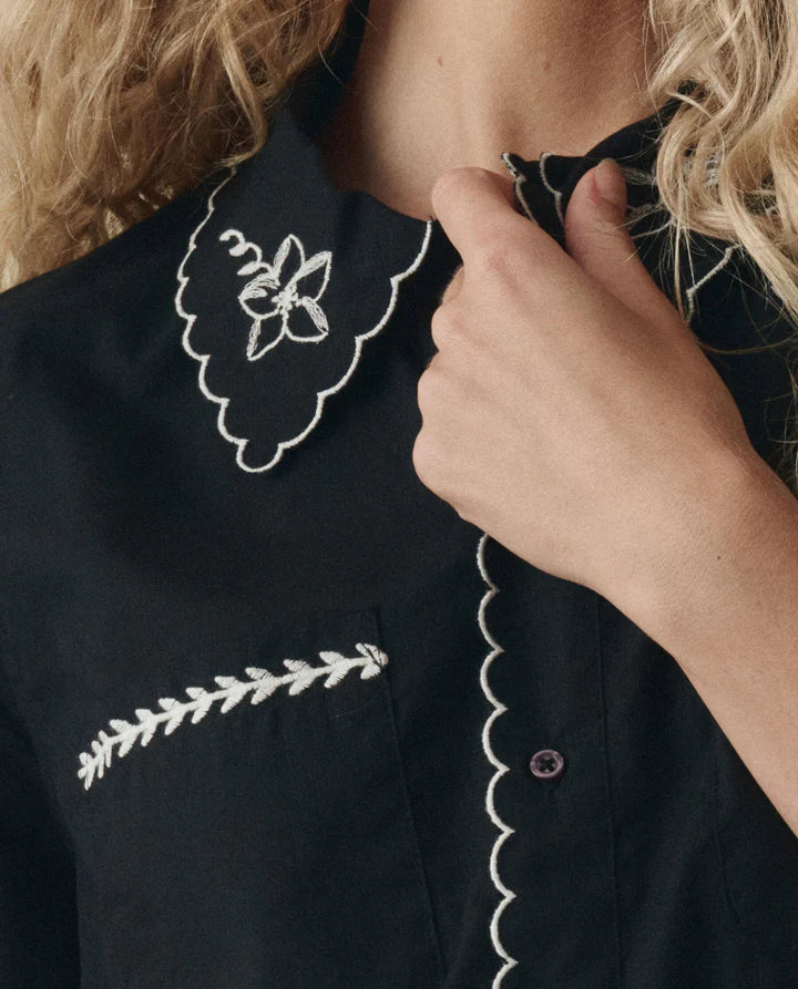 Embroidered Bowling Shirt, Black