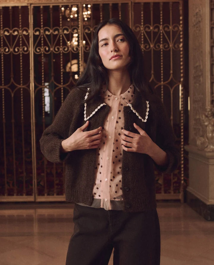 Crochet Collar Cardigan, Chocolate Brown