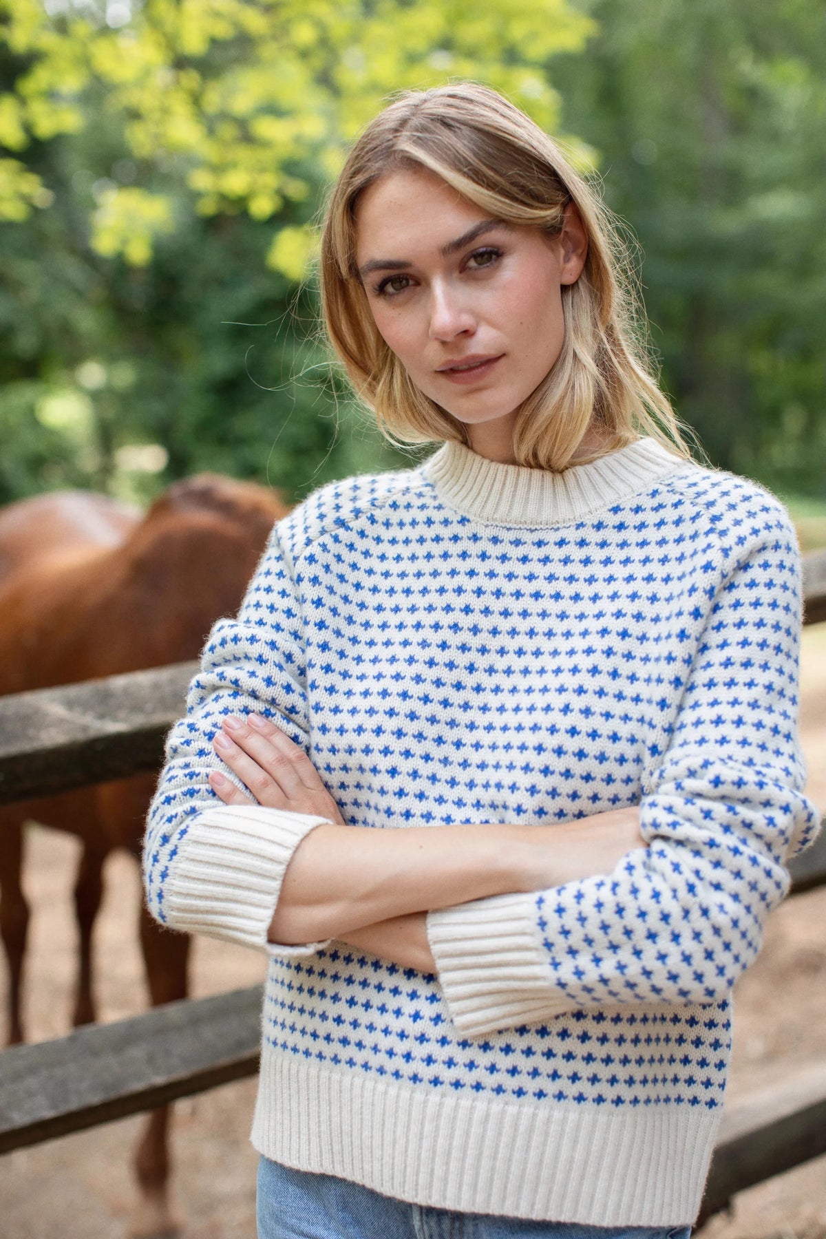 Lodge Sweater, Ivory & Tidal Birdseye