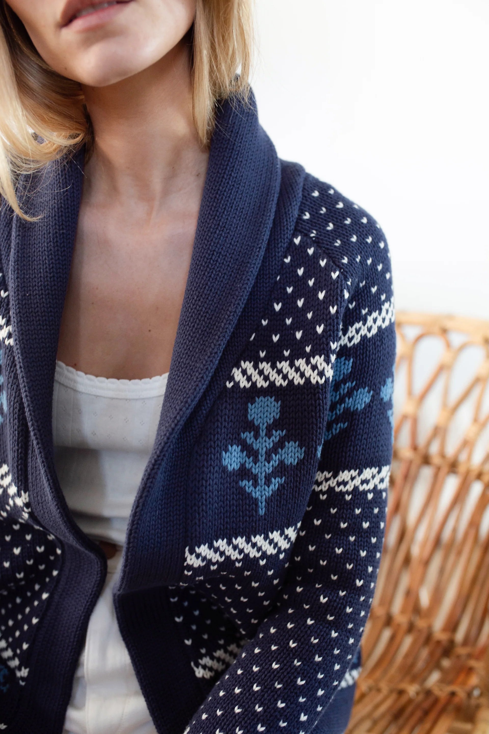 Flower Shawl Cardigan, Navy