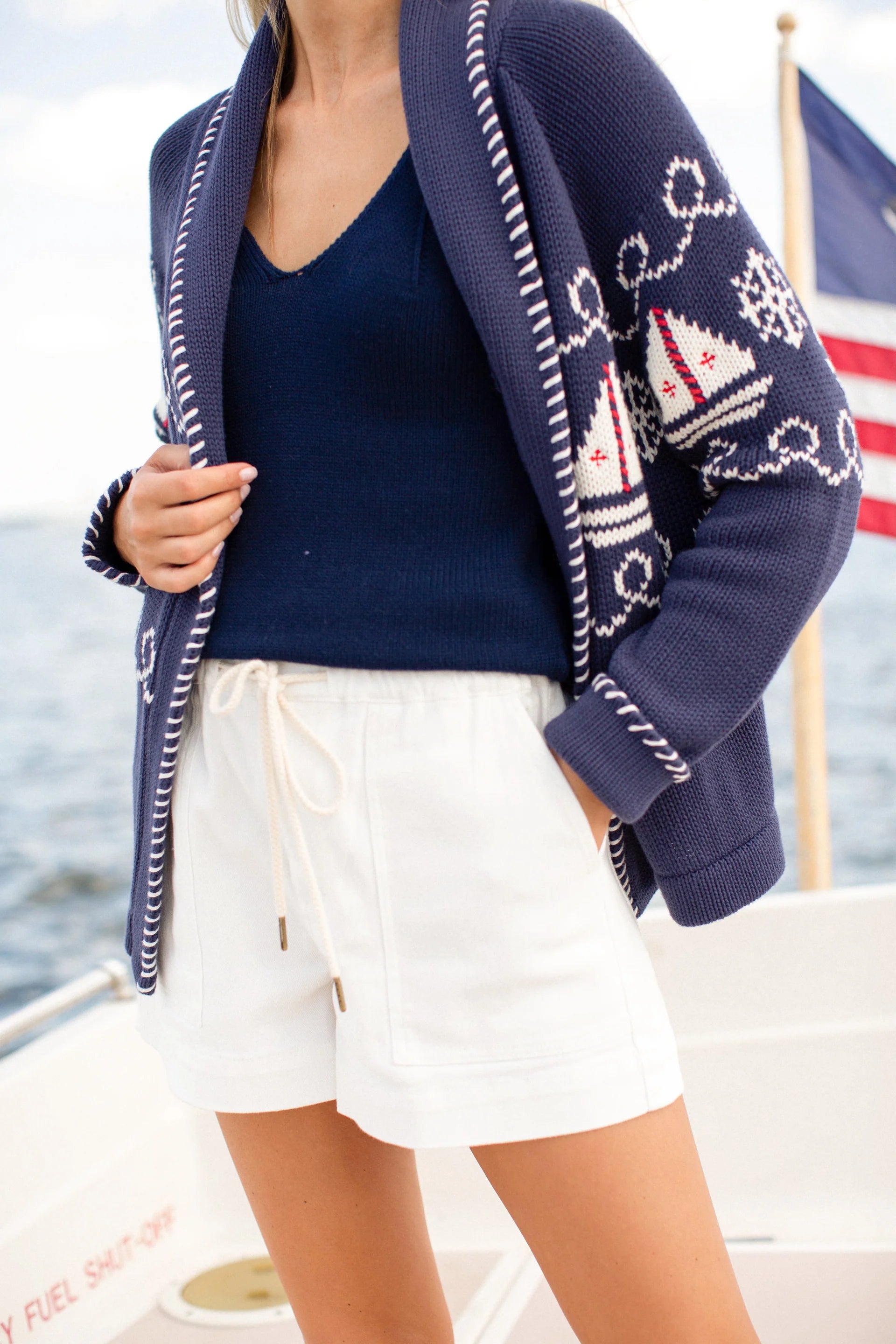 Cardigan in Nautical Intarsia, Navy