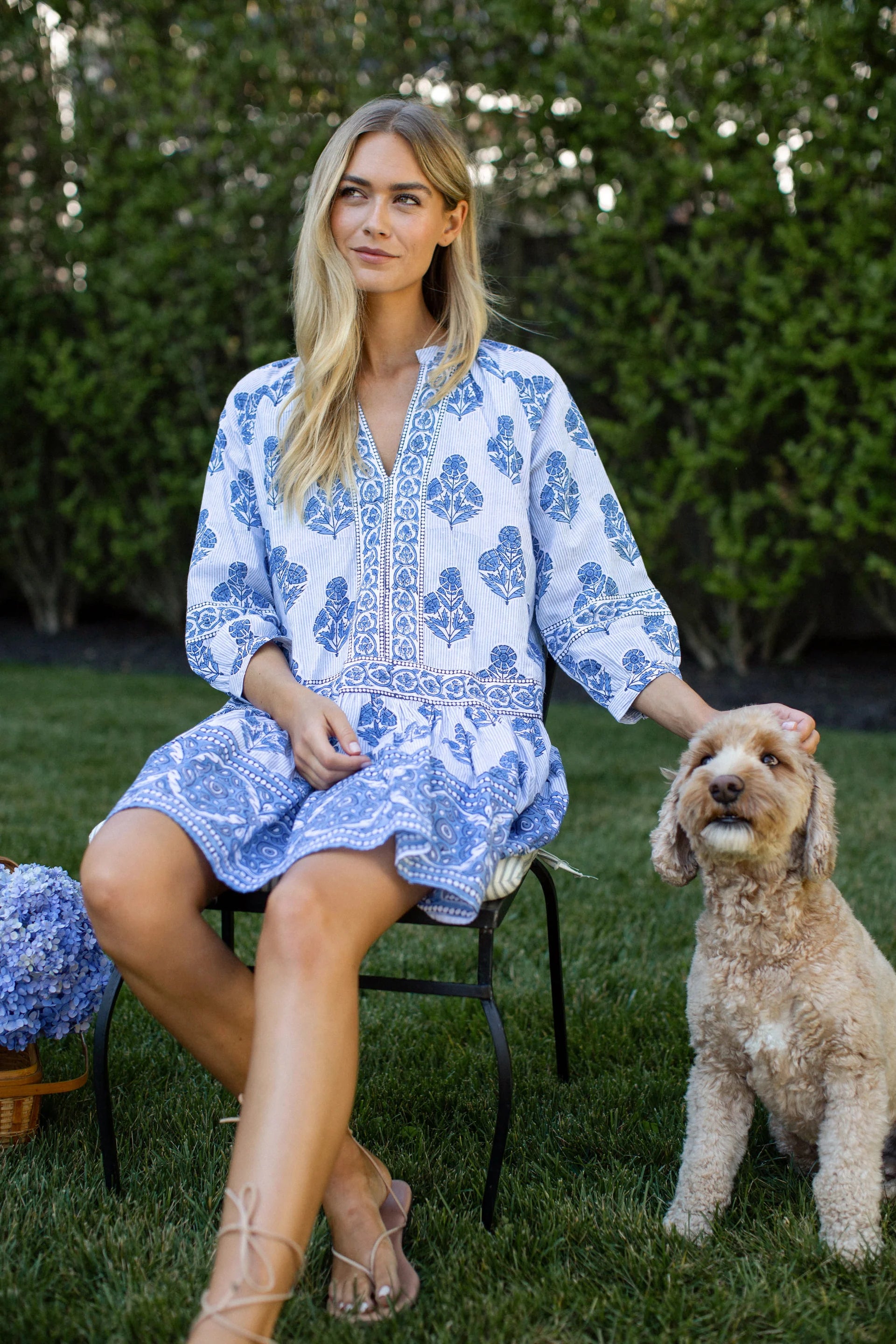 Jeanine Dress, Indigo Hollyhock