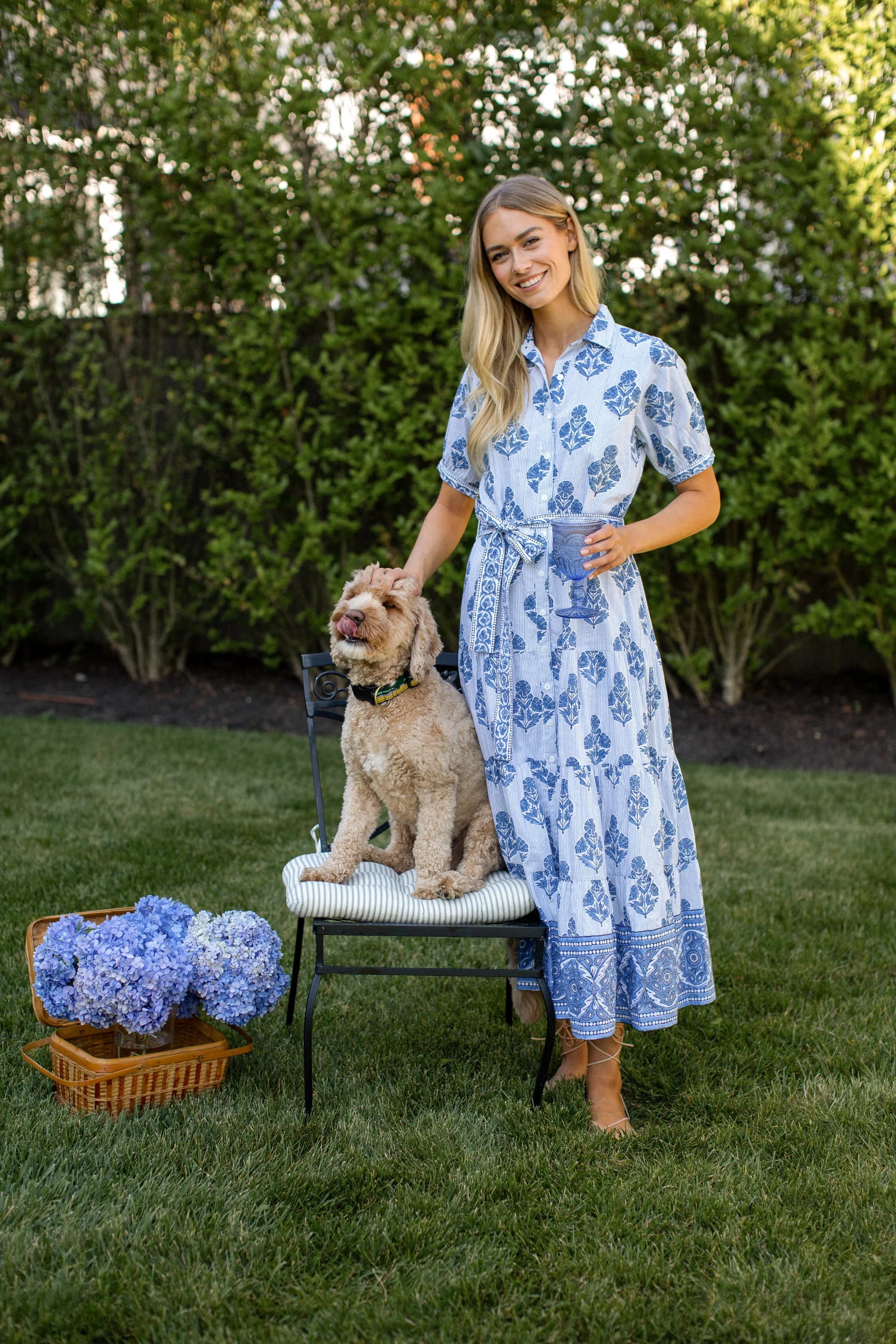 Shirt Dress, Indigo Hollyhock