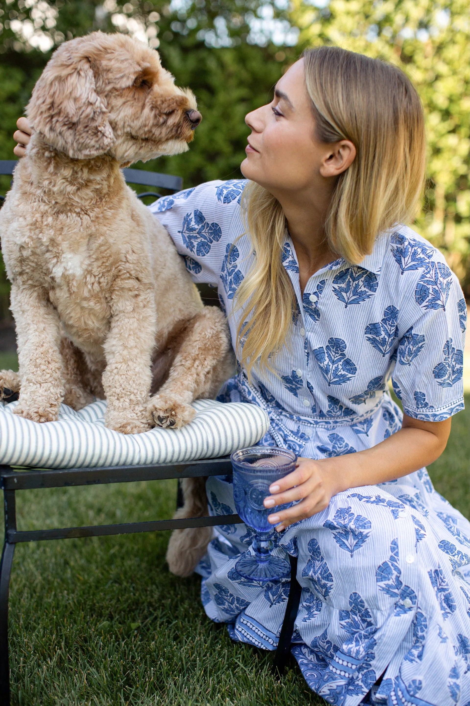 Shirt Dress, Indigo Hollyhock