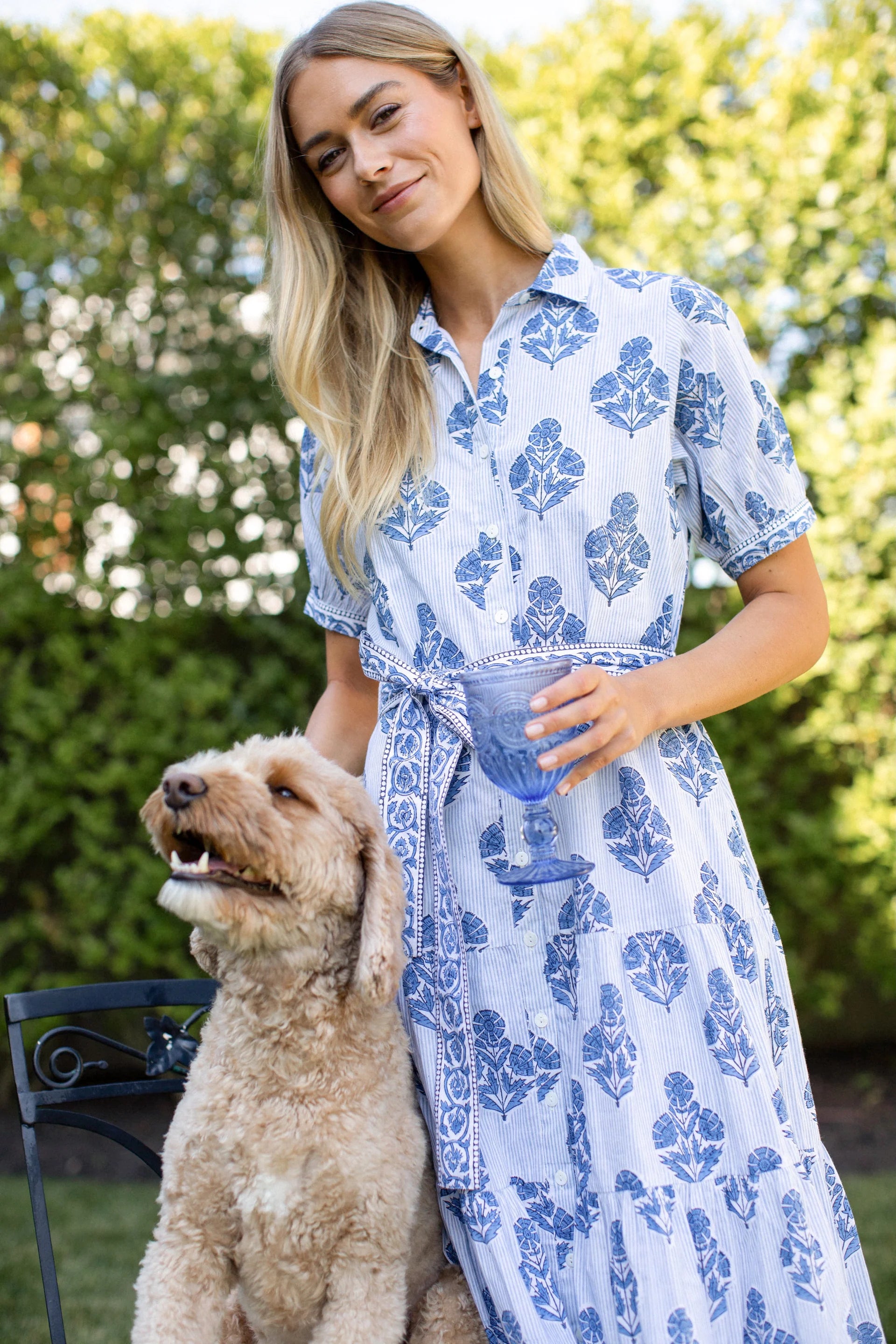 Shirt Dress, Indigo Hollyhock