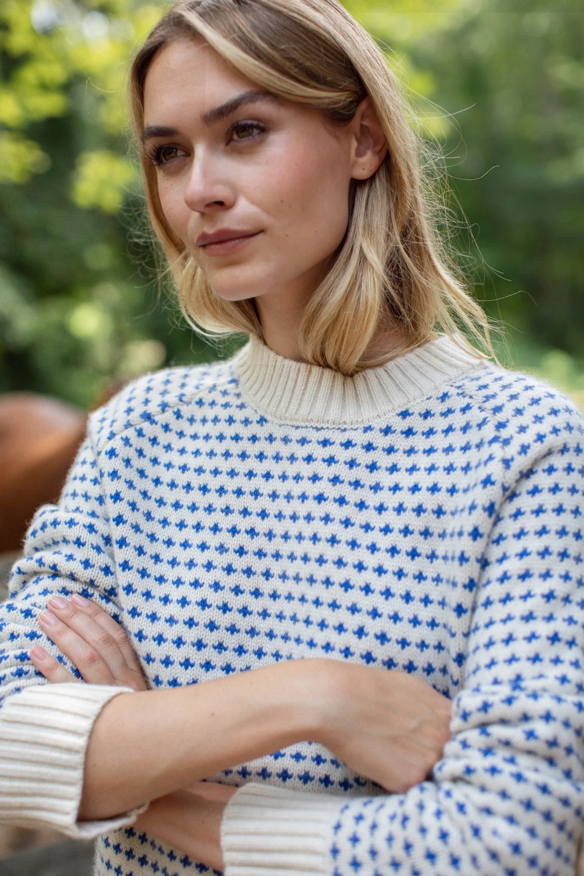 Lodge Sweater, Ivory & Tidal Birdseye